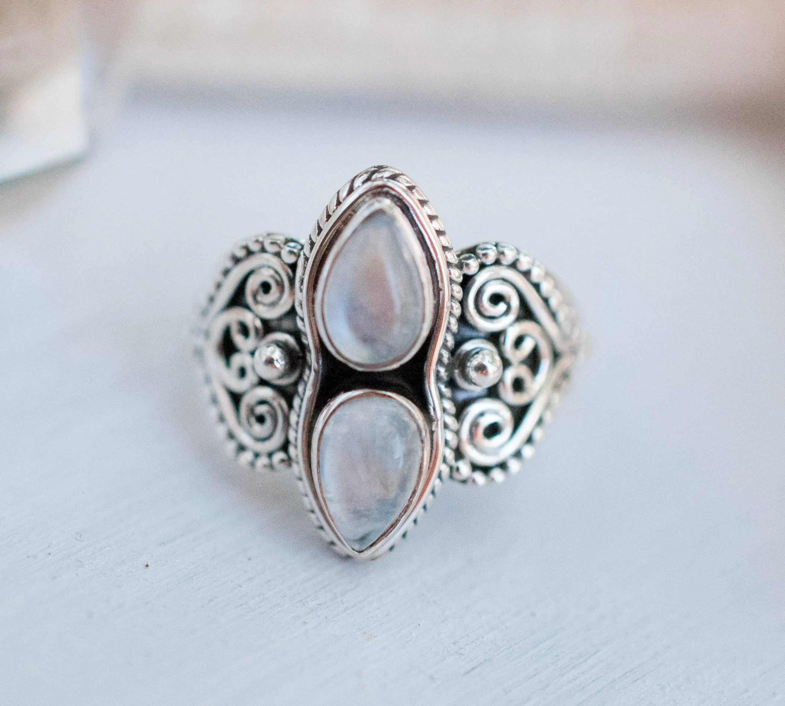 Sterling Silver Rings Moonstone Ring  ~ Sterling Silver 925 ~MR142