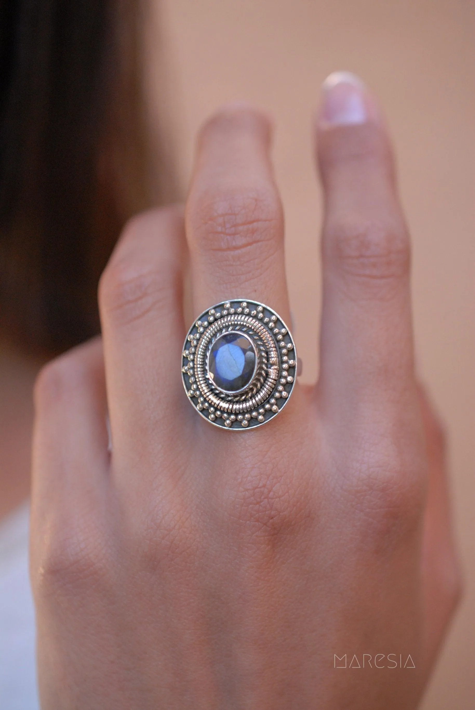 Sterling Silver Rings Rainbow Labradorite Ring ~ Sterling Silver 925~ MR107