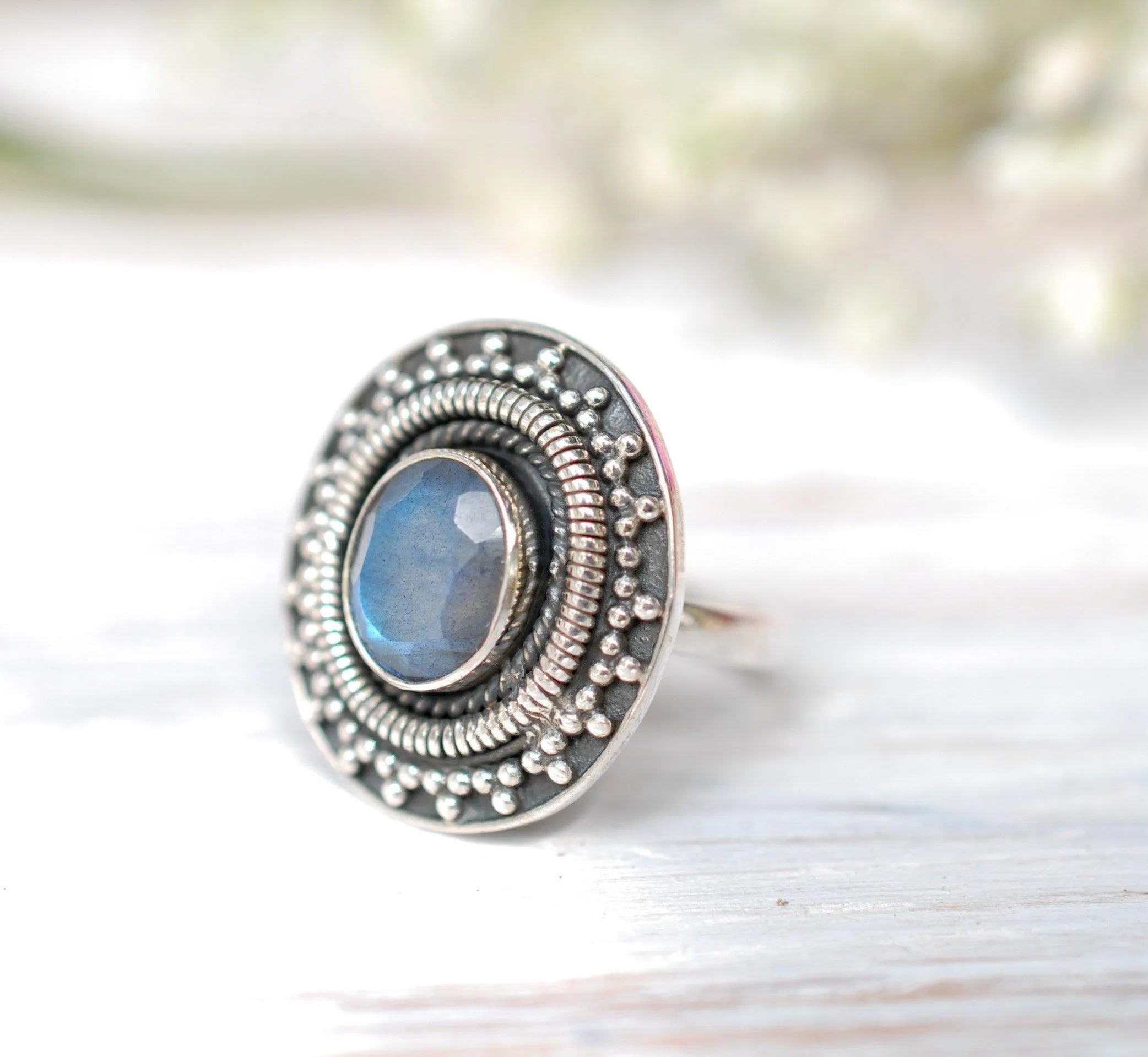 Sterling Silver Rings Rainbow Labradorite Ring ~ Sterling Silver 925~ MR107