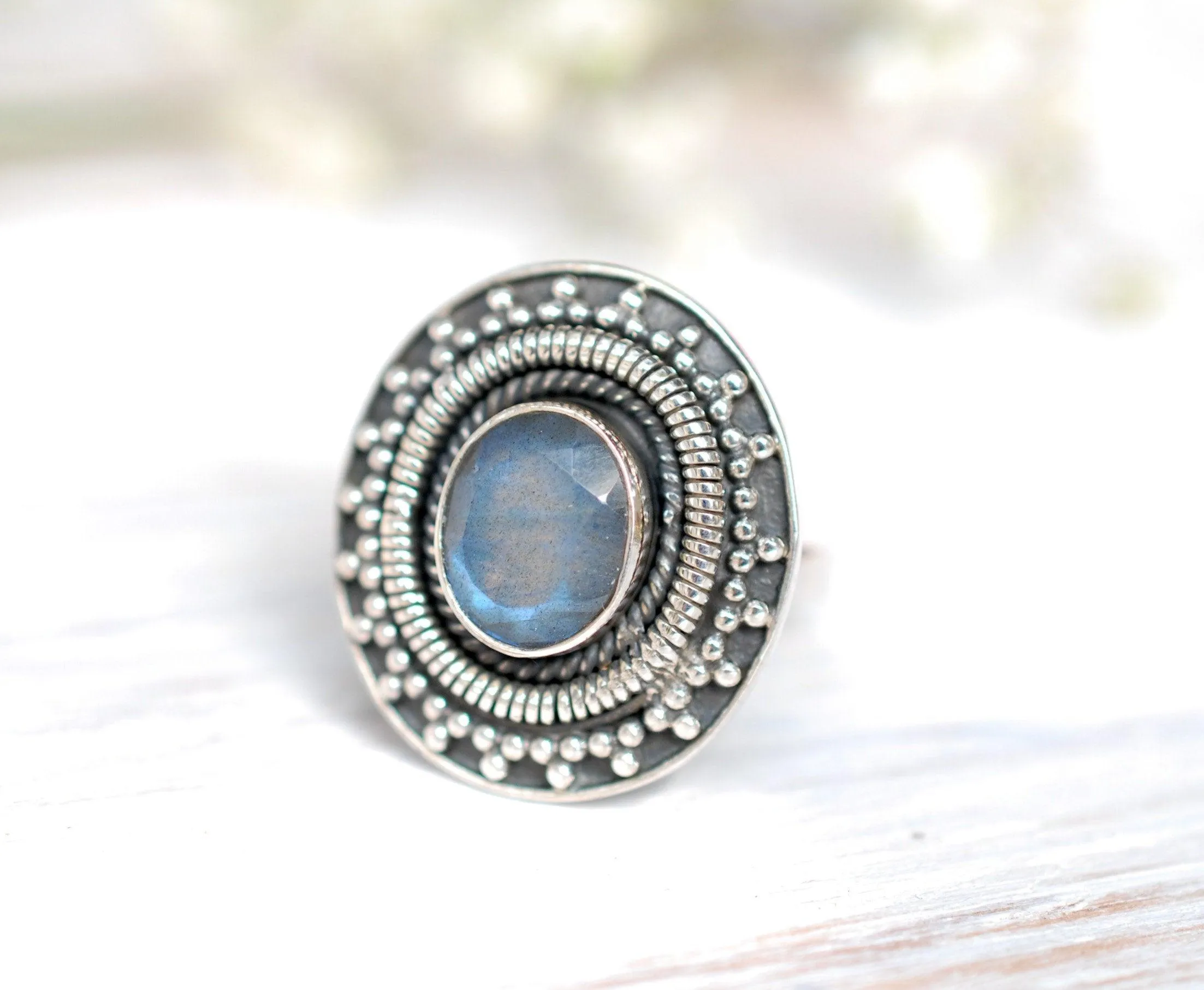 Sterling Silver Rings Rainbow Labradorite Ring ~ Sterling Silver 925~ MR107