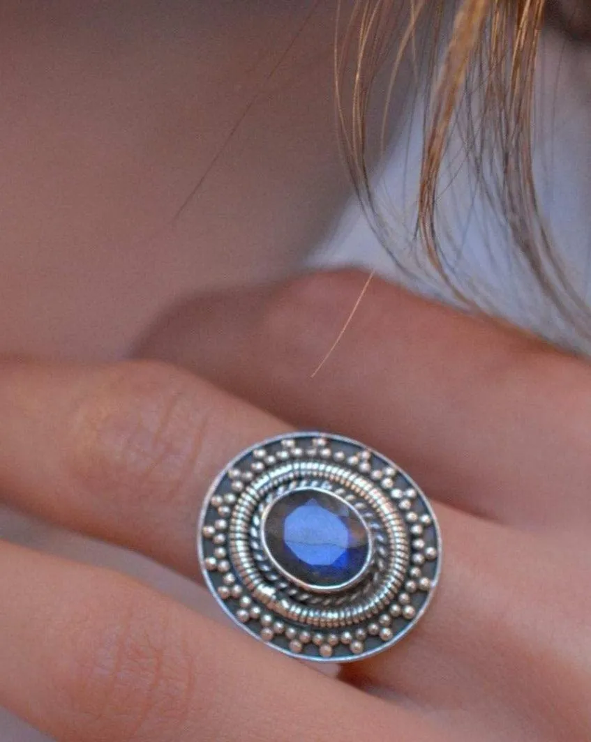 Sterling Silver Rings Rainbow Labradorite Ring ~ Sterling Silver 925~ MR107