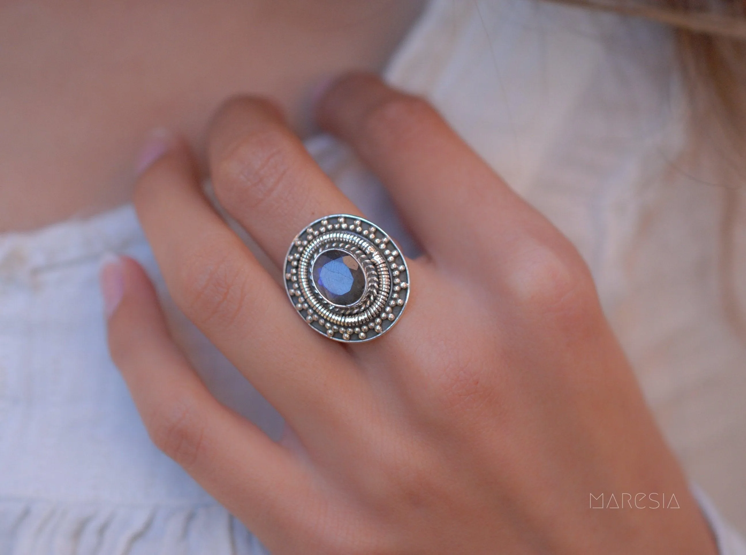 Sterling Silver Rings Rainbow Labradorite Ring ~ Sterling Silver 925~ MR107