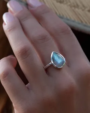 Sterling Silver Rings Rainbow Labradorite Tear Drop Ring ~ Sterling Silver 925 ~ MR225