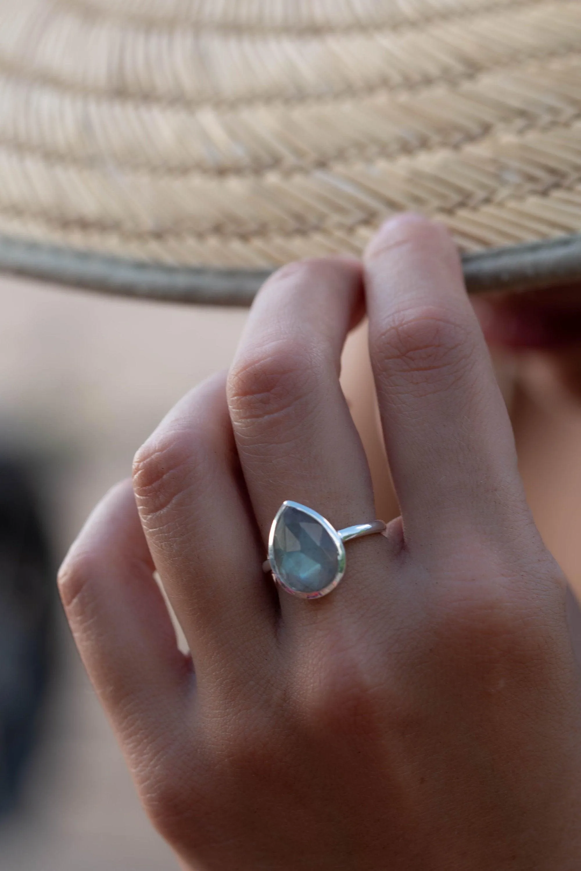 Sterling Silver Rings Rainbow Labradorite Tear Drop Ring ~ Sterling Silver 925 ~ MR225