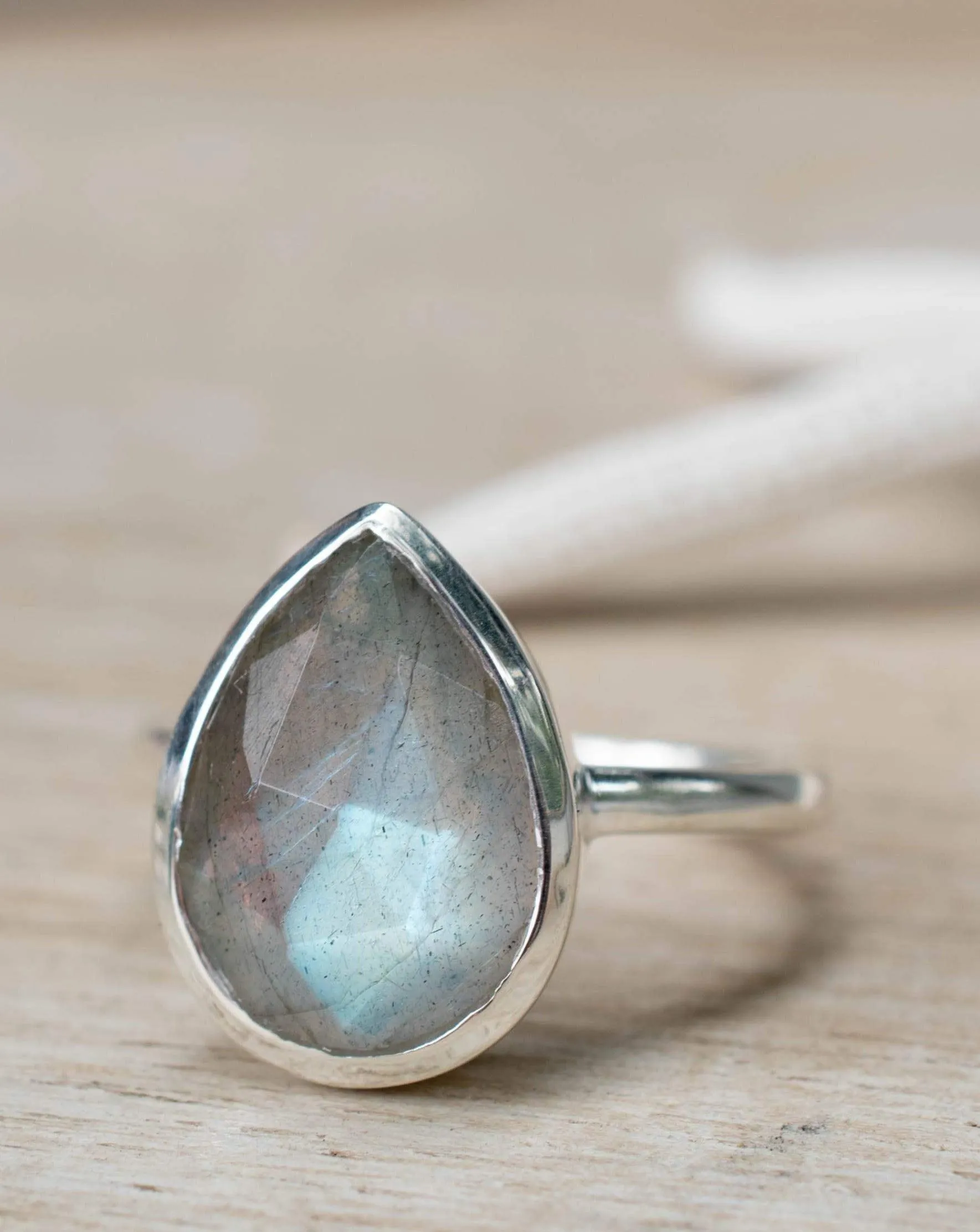 Sterling Silver Rings Rainbow Labradorite Tear Drop Ring ~ Sterling Silver 925 ~ MR225