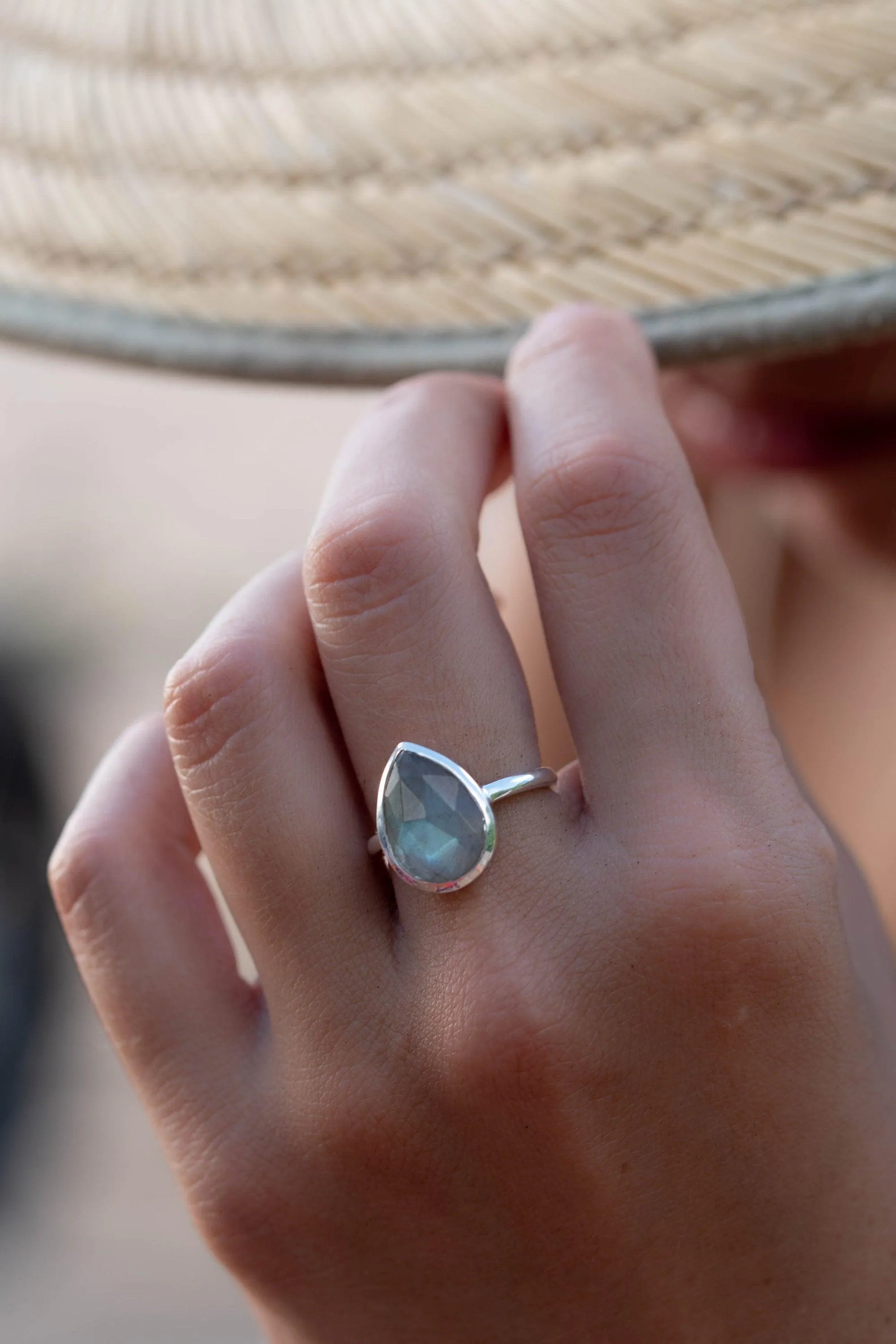 Sterling Silver Rings Rainbow Labradorite Tear Drop Ring ~ Sterling Silver 925 ~ MR225
