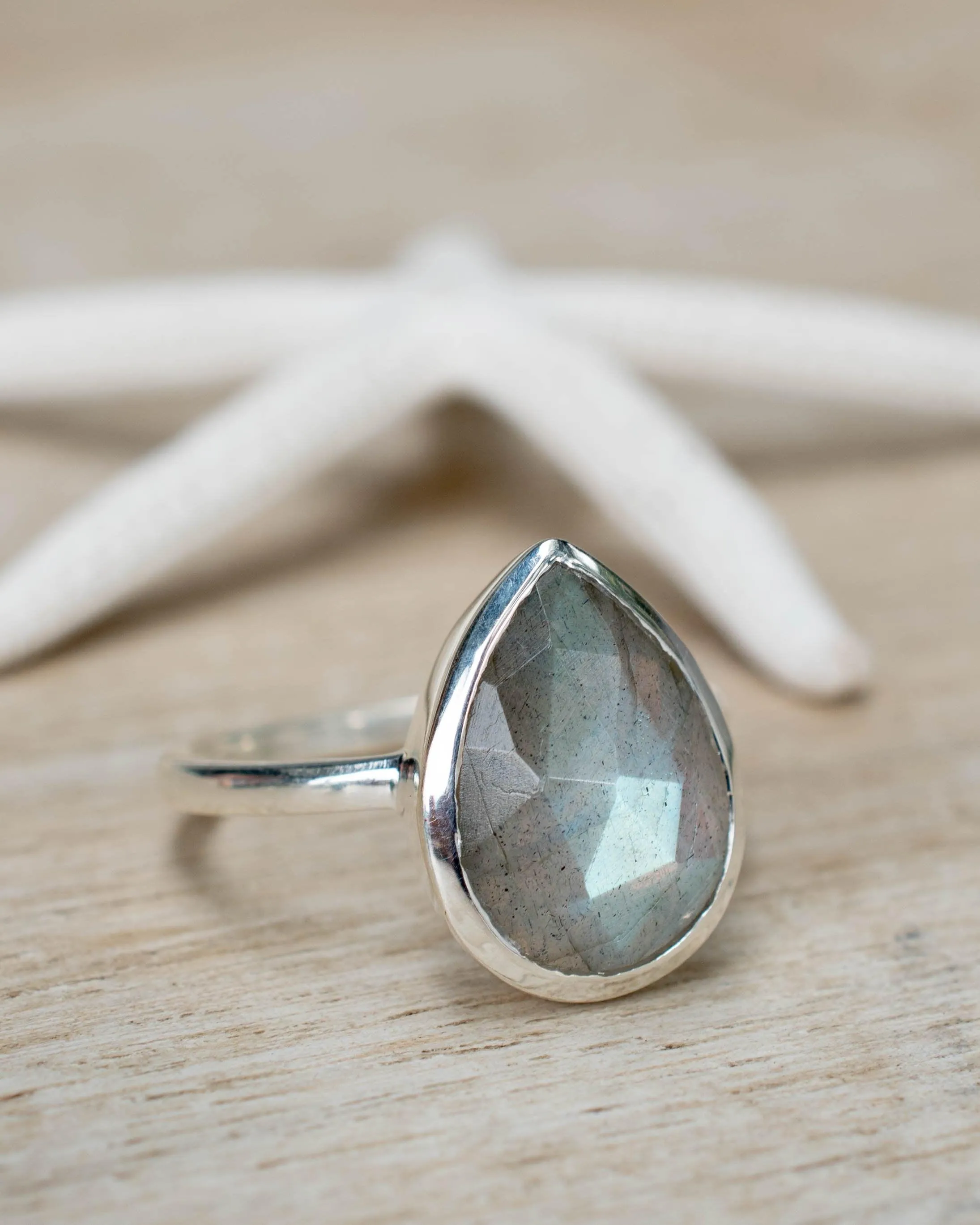 Sterling Silver Rings Rainbow Labradorite Tear Drop Ring ~ Sterling Silver 925 ~ MR225