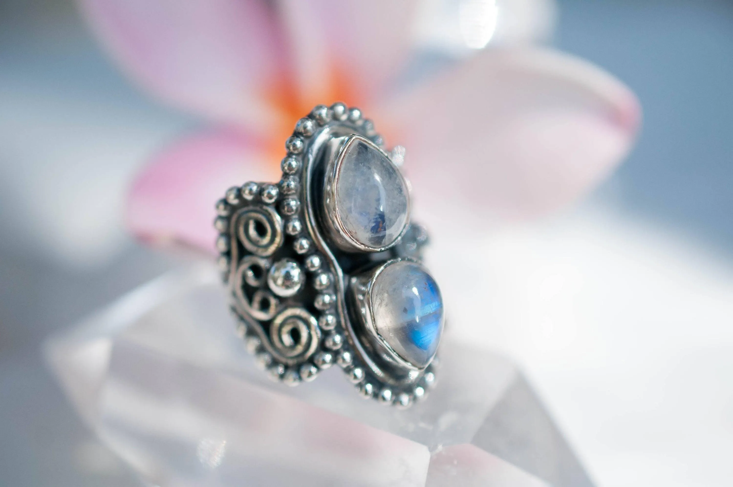 Sterling Silver Rings Rainbow Moonstone Ring ~ Sterling Silver 925 ~MR056