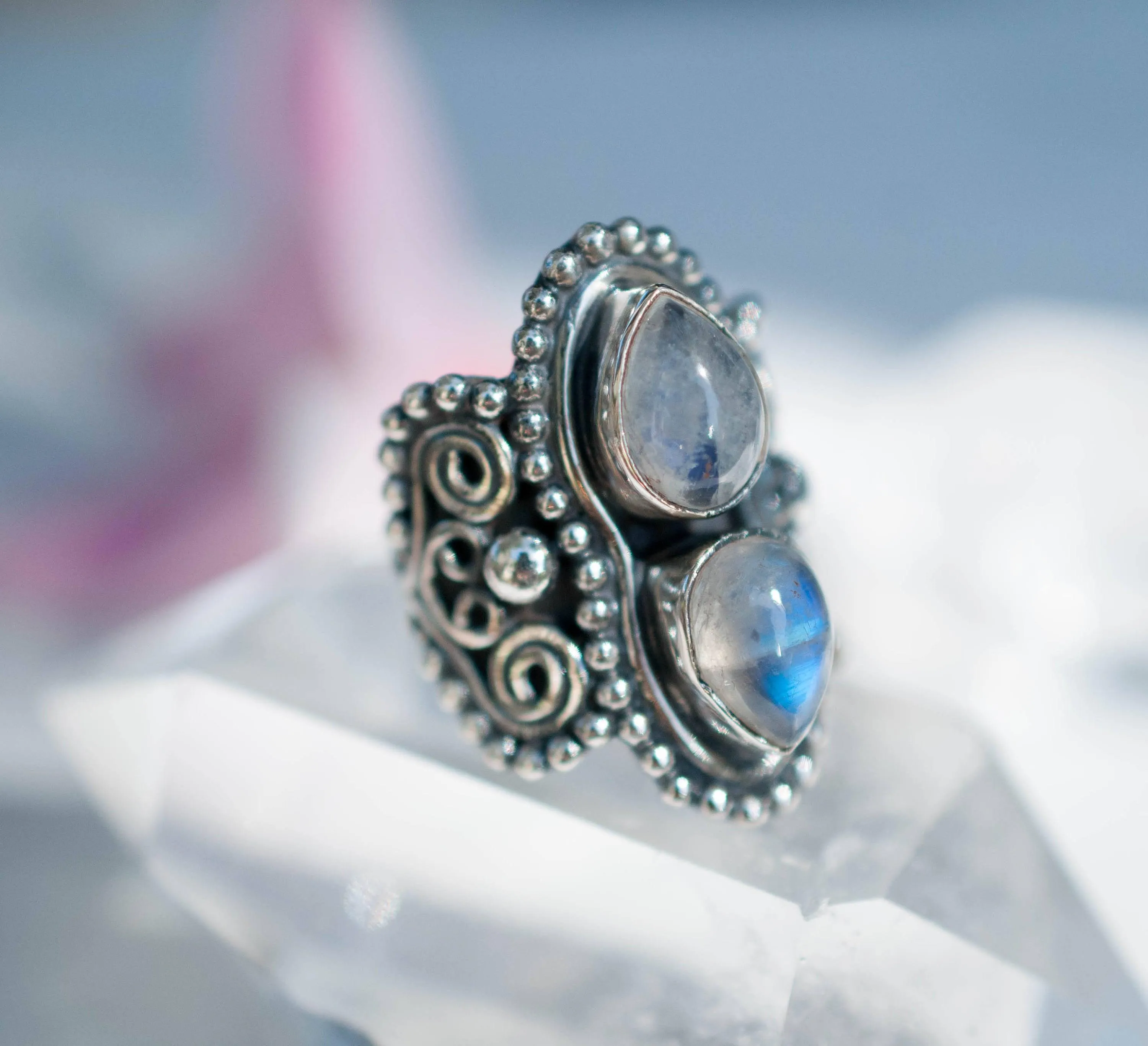 Sterling Silver Rings Rainbow Moonstone Ring ~ Sterling Silver 925 ~MR056