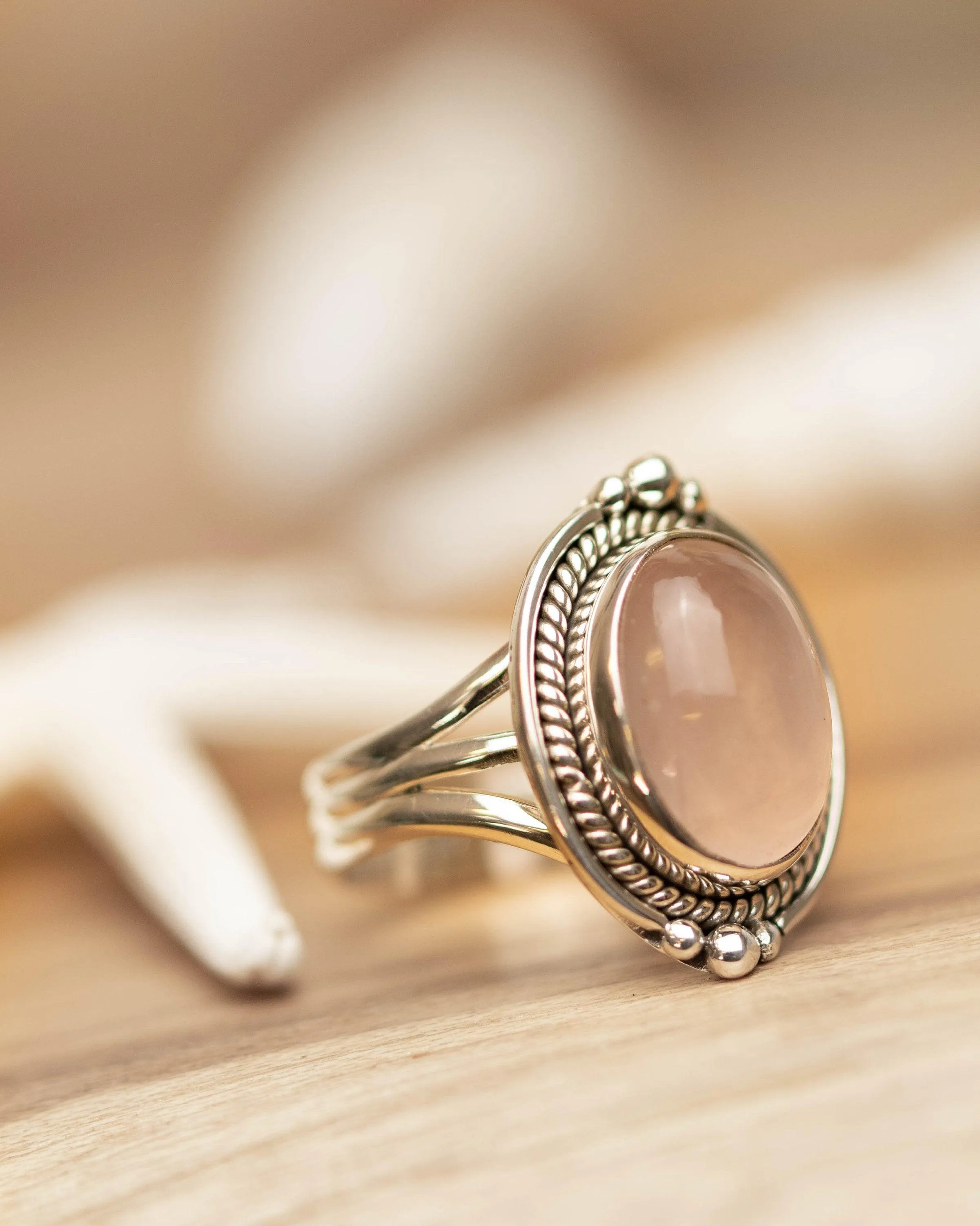 Sterling Silver Rings Rose Quartz Oval Ring ~ Sterling Silver 925 ~ MR264