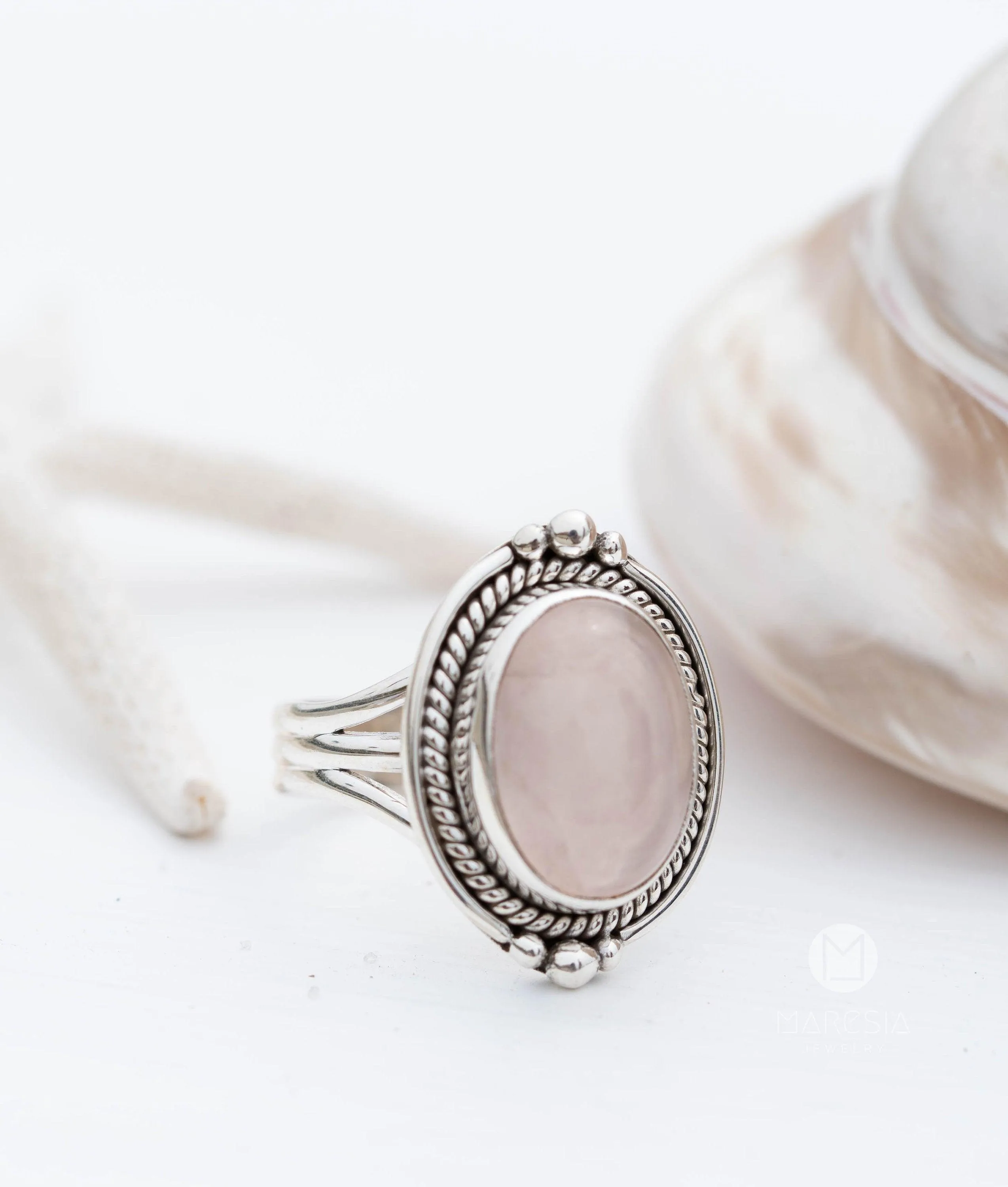 Sterling Silver Rings Rose Quartz Oval Ring ~ Sterling Silver 925 ~ MR264