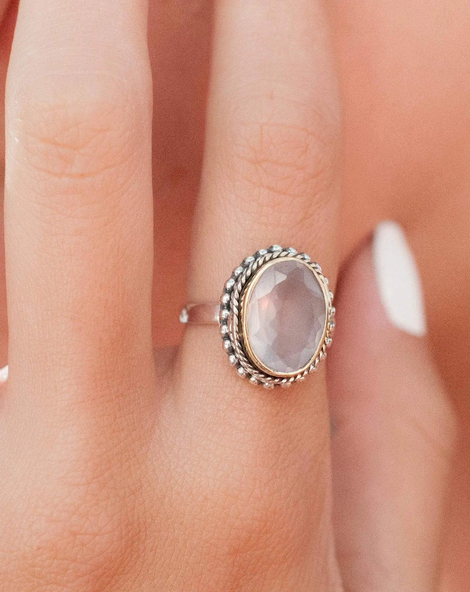 Sterling Silver Rings Rose Quartz Ring ~Sterling Silver 925 ~MR001