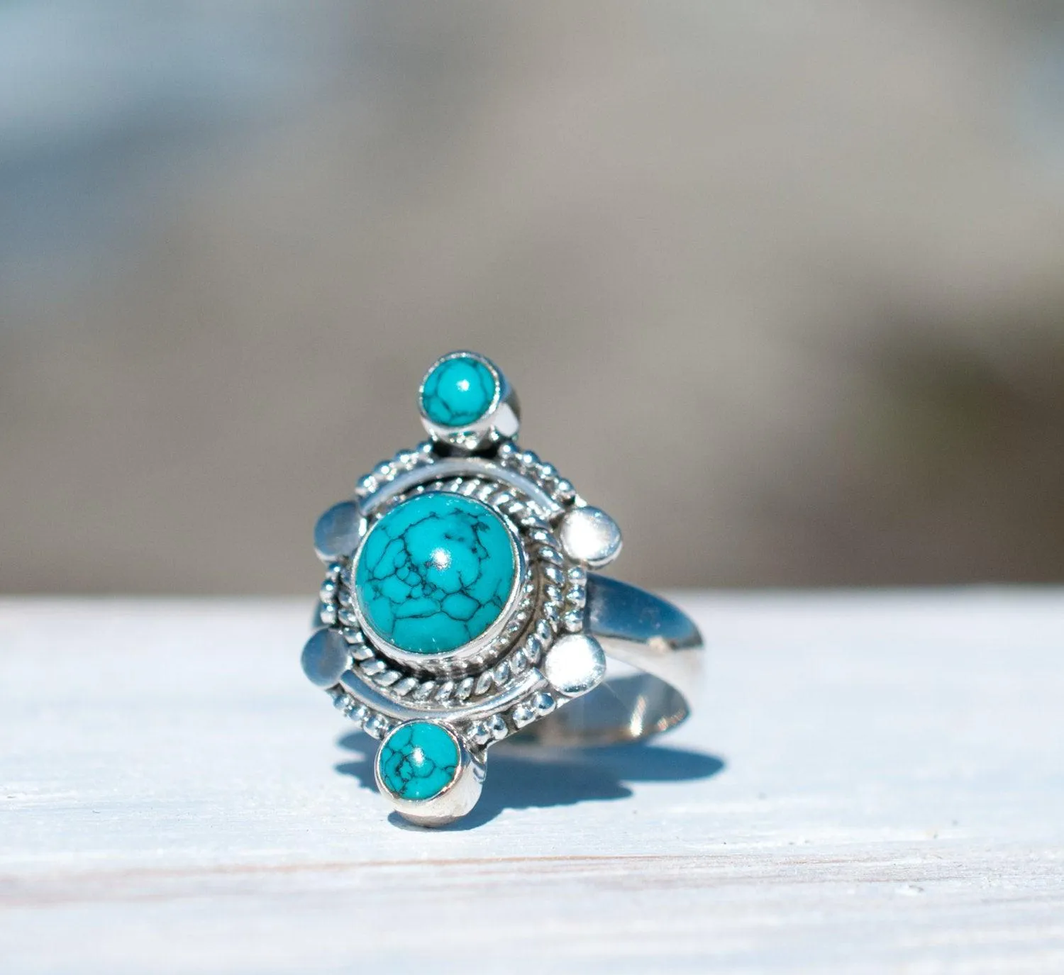 Sterling Silver Rings Round Turquoise Ring ~ Sterling Silver 925 ~ MR121