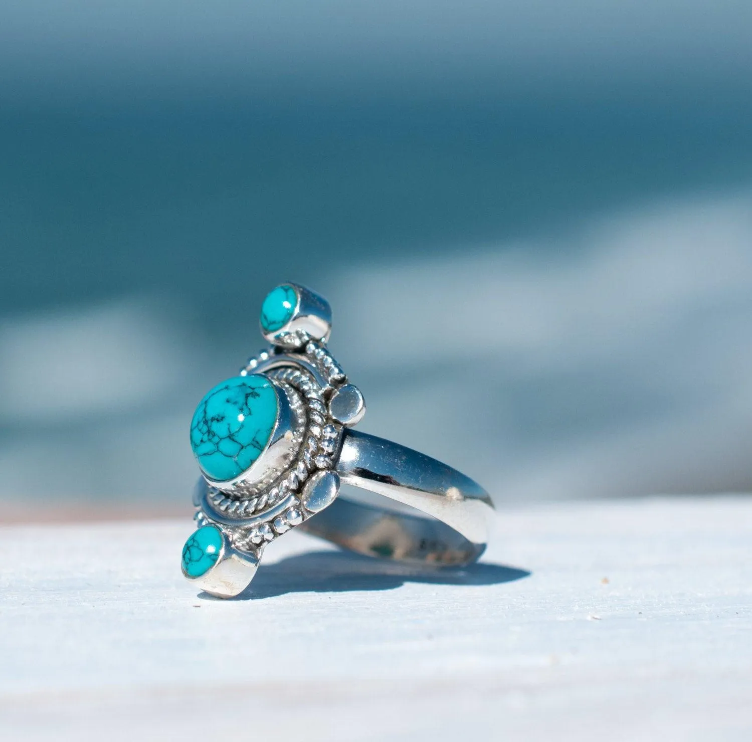 Sterling Silver Rings Round Turquoise Ring ~ Sterling Silver 925 ~ MR121