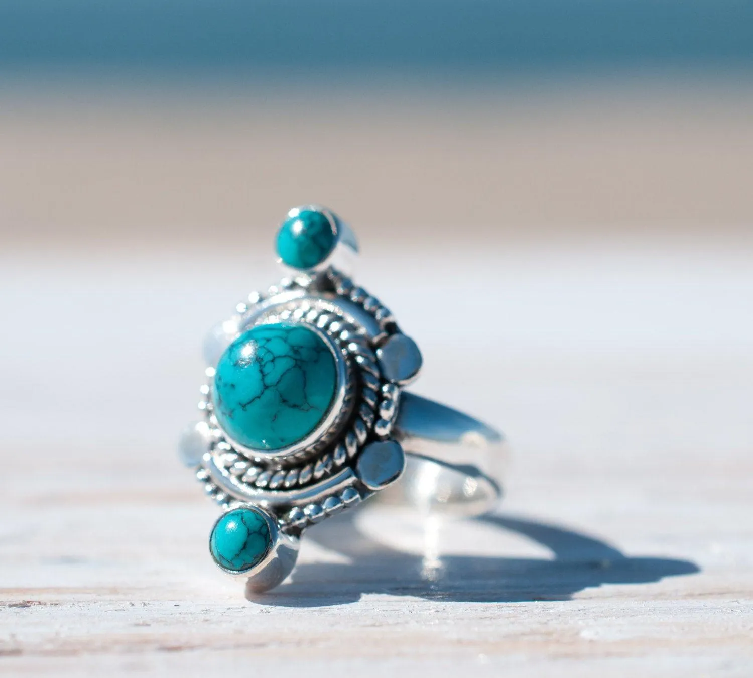 Sterling Silver Rings Round Turquoise Ring ~ Sterling Silver 925 ~ MR121