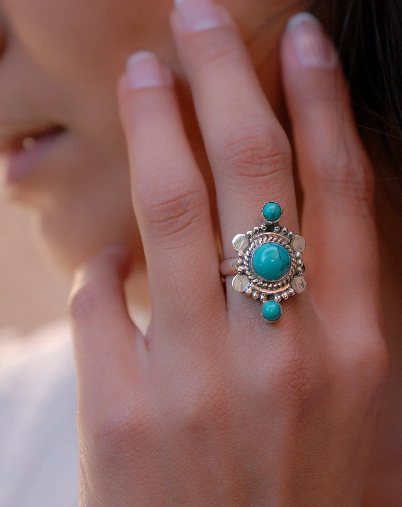 Sterling Silver Rings Round Turquoise Ring ~ Sterling Silver 925 ~ MR121