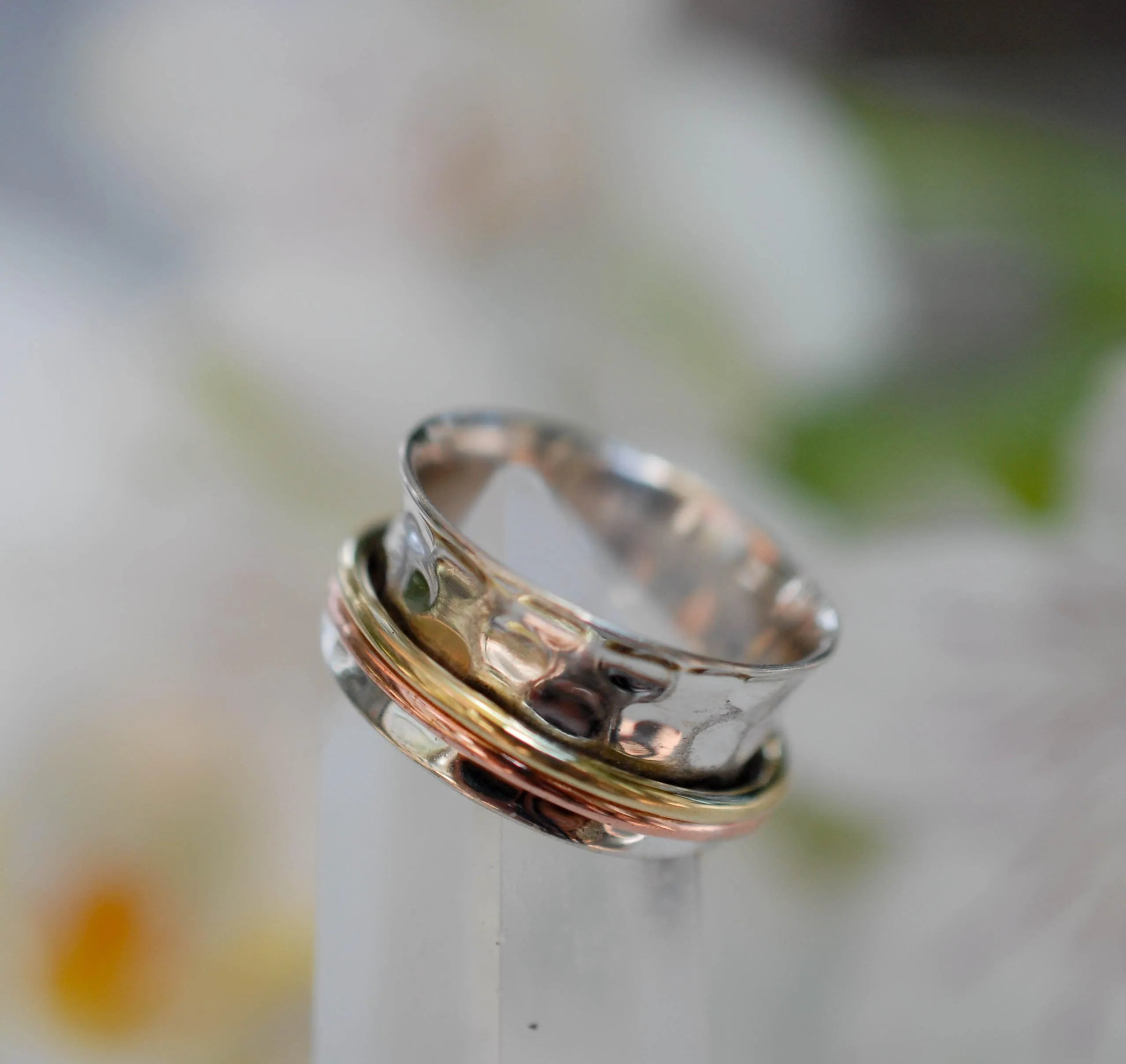 Sterling Silver Rings Spinner Ring ~Sterling Silver 925 & Copper & Bronze ~MS001