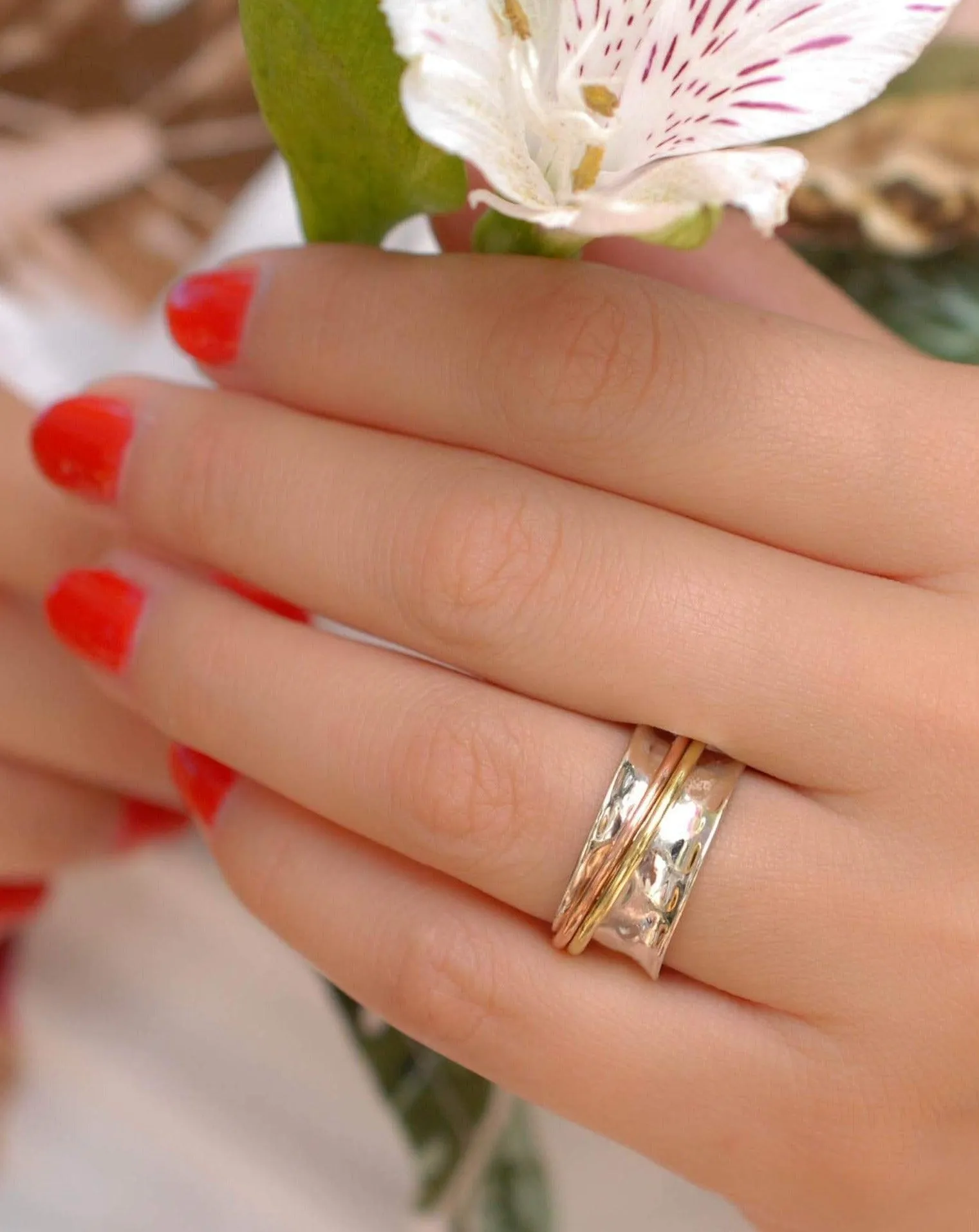 Sterling Silver Rings Spinner Ring ~Sterling Silver 925 & Copper & Bronze ~MS001