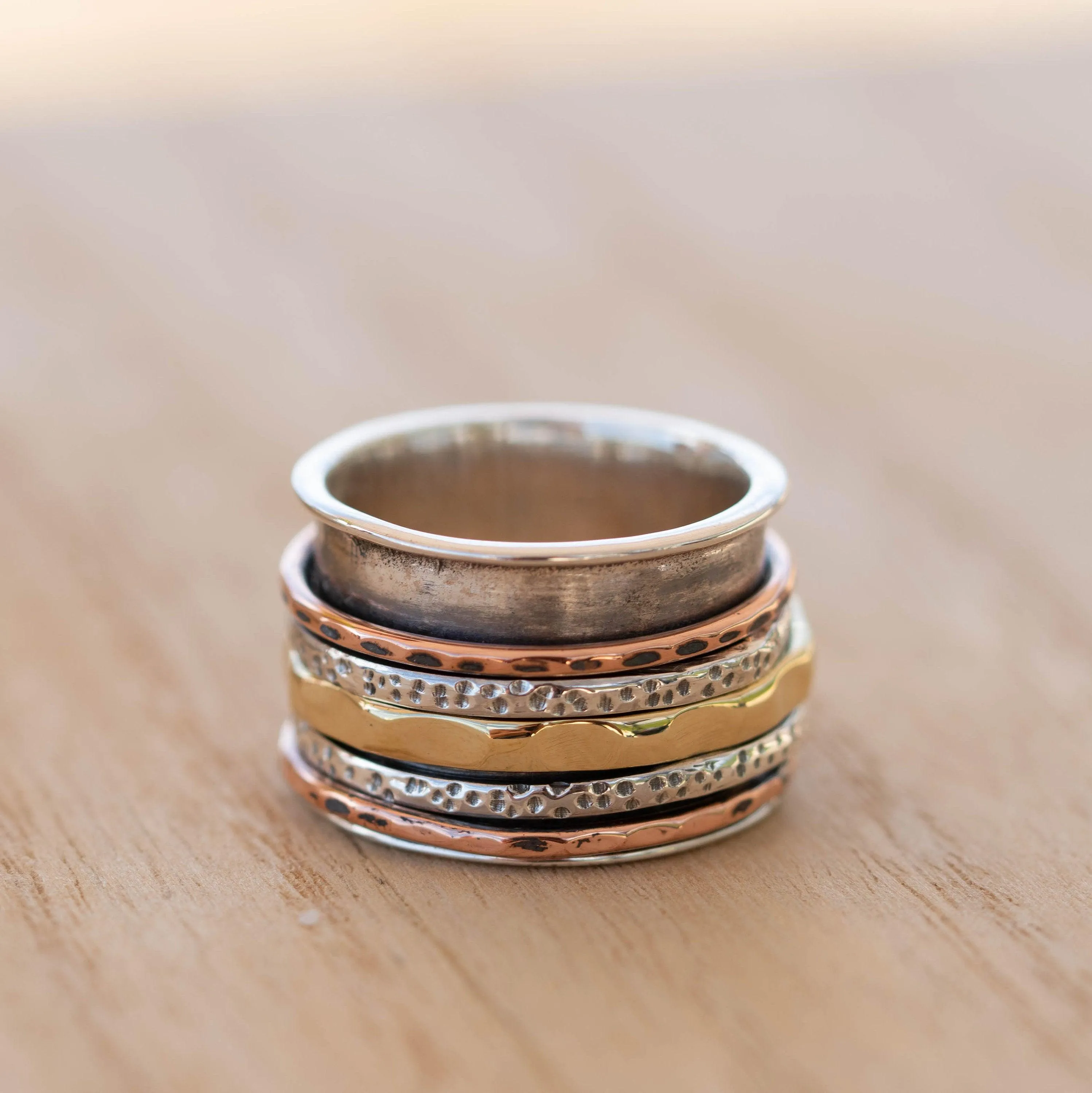 Sterling Silver Rings Spinner Ring ~ Sterling Silver, Copper and Bronze ~ MS026