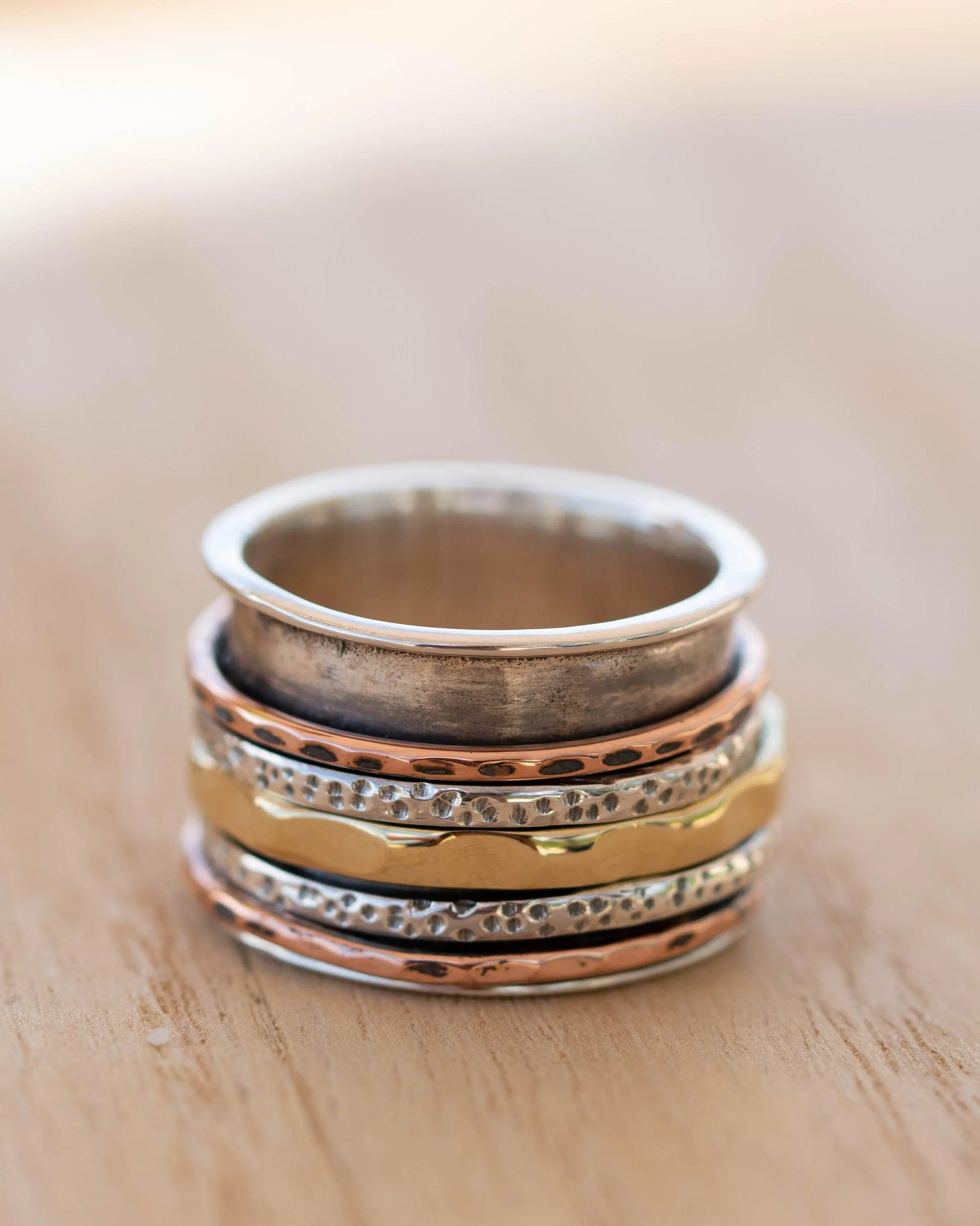 Sterling Silver Rings Spinner Ring ~ Sterling Silver, Copper and Bronze ~ MS026