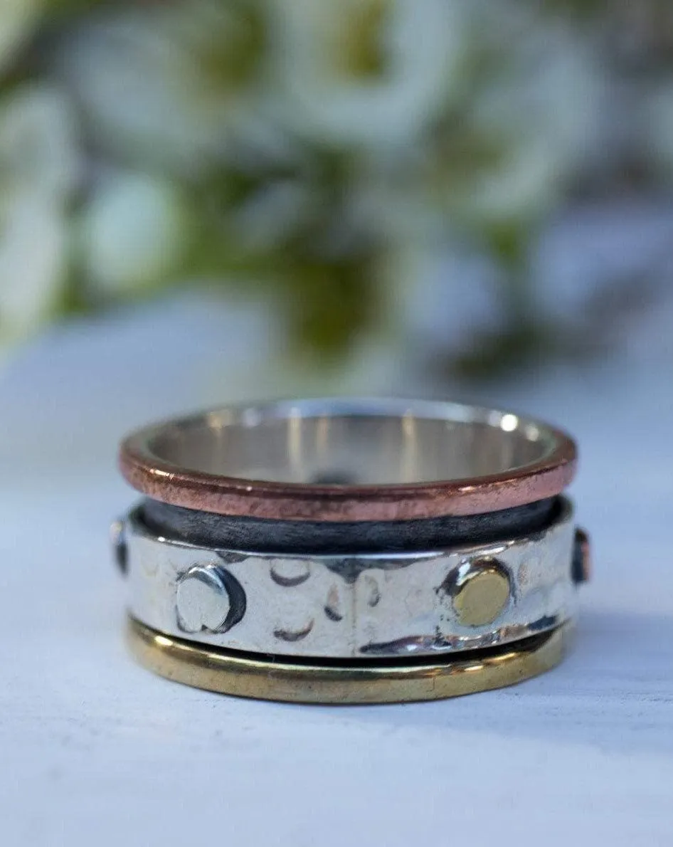 Sterling Silver Rings Spinner Ring~Sterling Silver 925 & Copper & Bronze~MS005