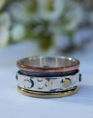 Sterling Silver Rings Spinner Ring~Sterling Silver 925 & Copper & Bronze~MS005