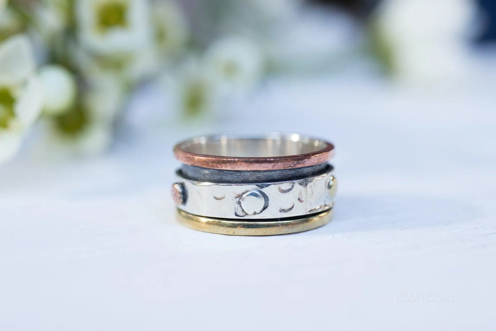 Sterling Silver Rings Spinner Ring~Sterling Silver 925 & Copper & Bronze~MS005