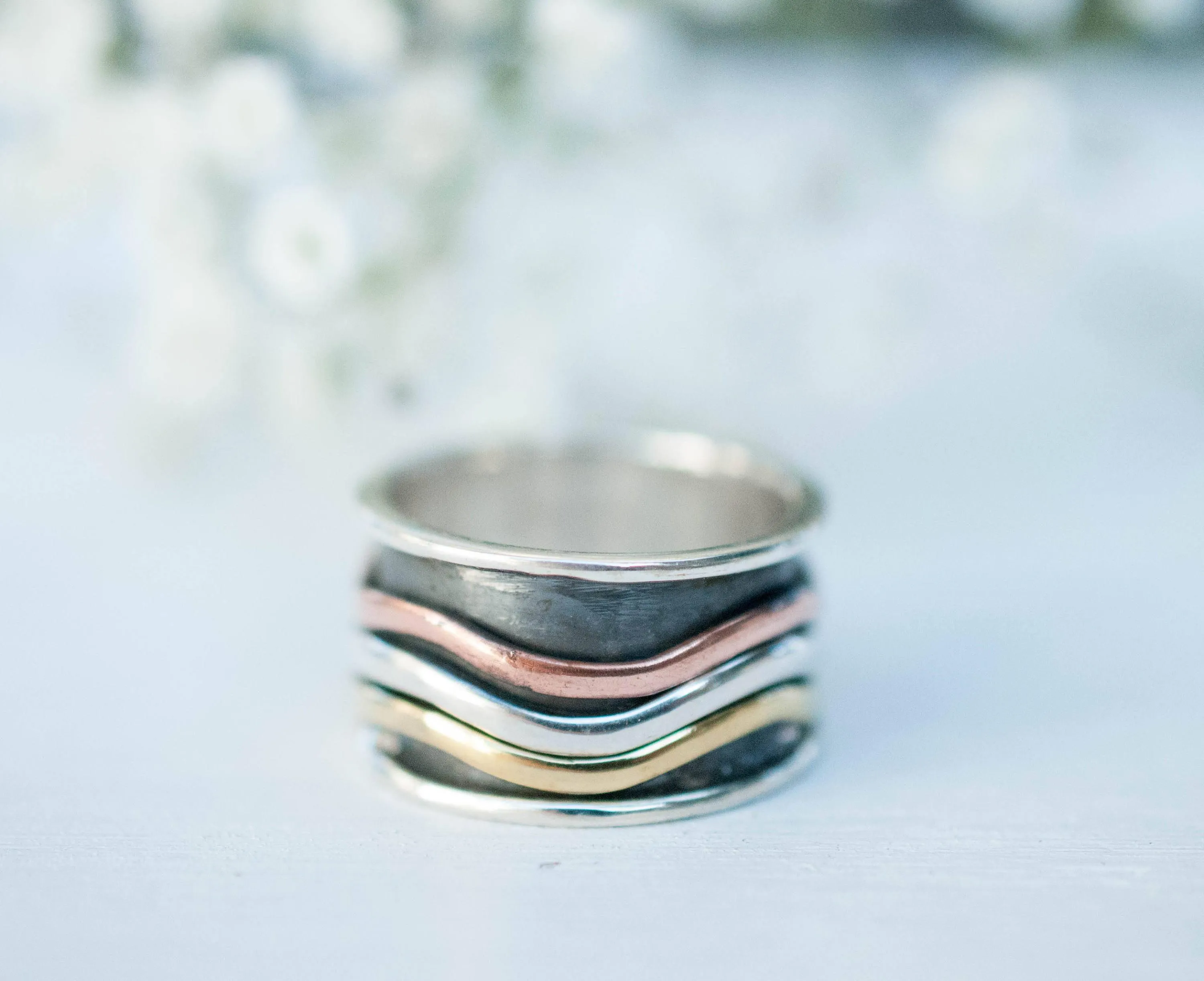 Sterling Silver Rings Spinner Ring~Sterling Silver 925 & Copper & Bronze~MS022