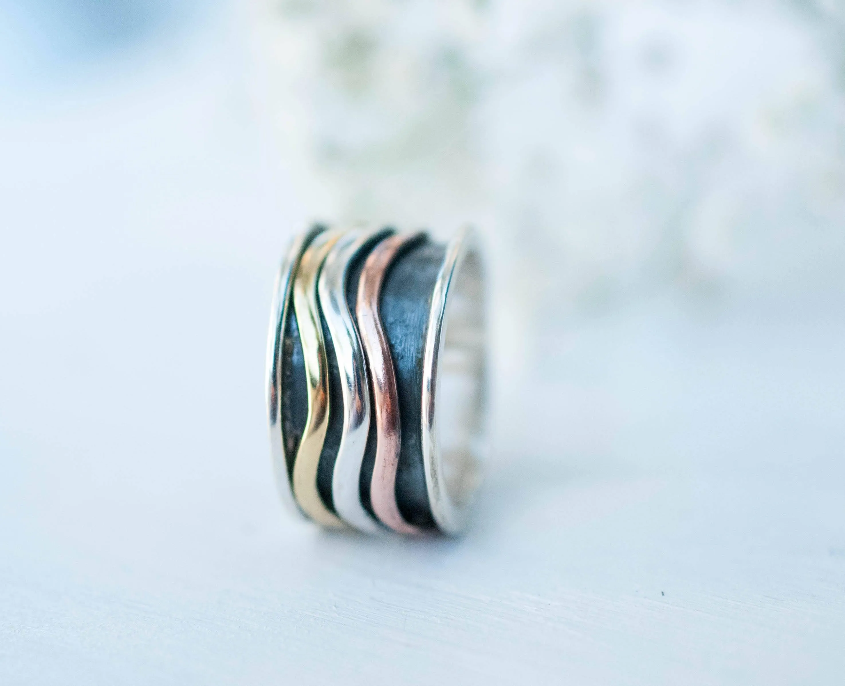 Sterling Silver Rings Spinner Ring~Sterling Silver 925 & Copper & Bronze~MS022