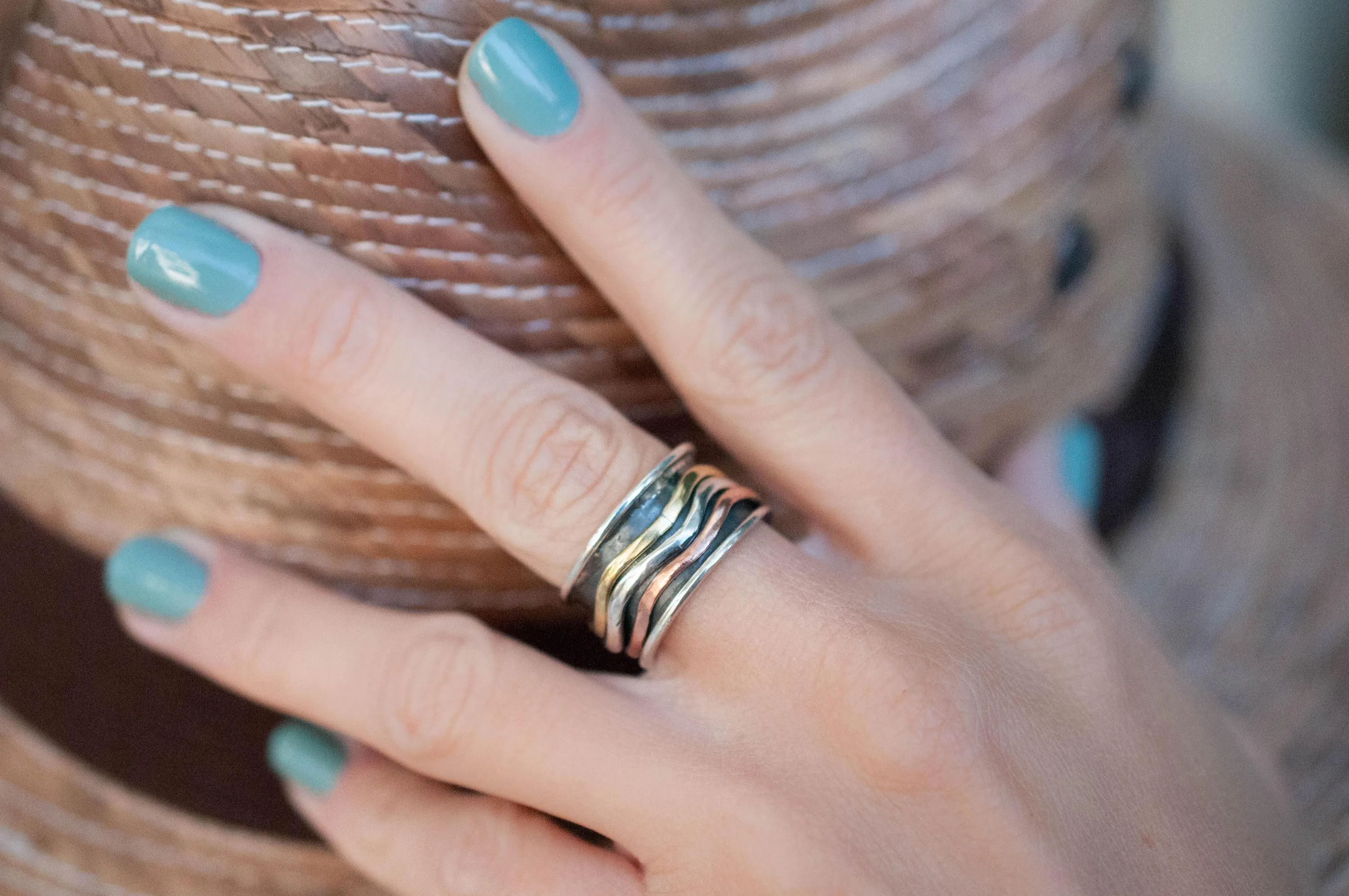 Sterling Silver Rings Spinner Ring~Sterling Silver 925 & Copper & Bronze~MS022