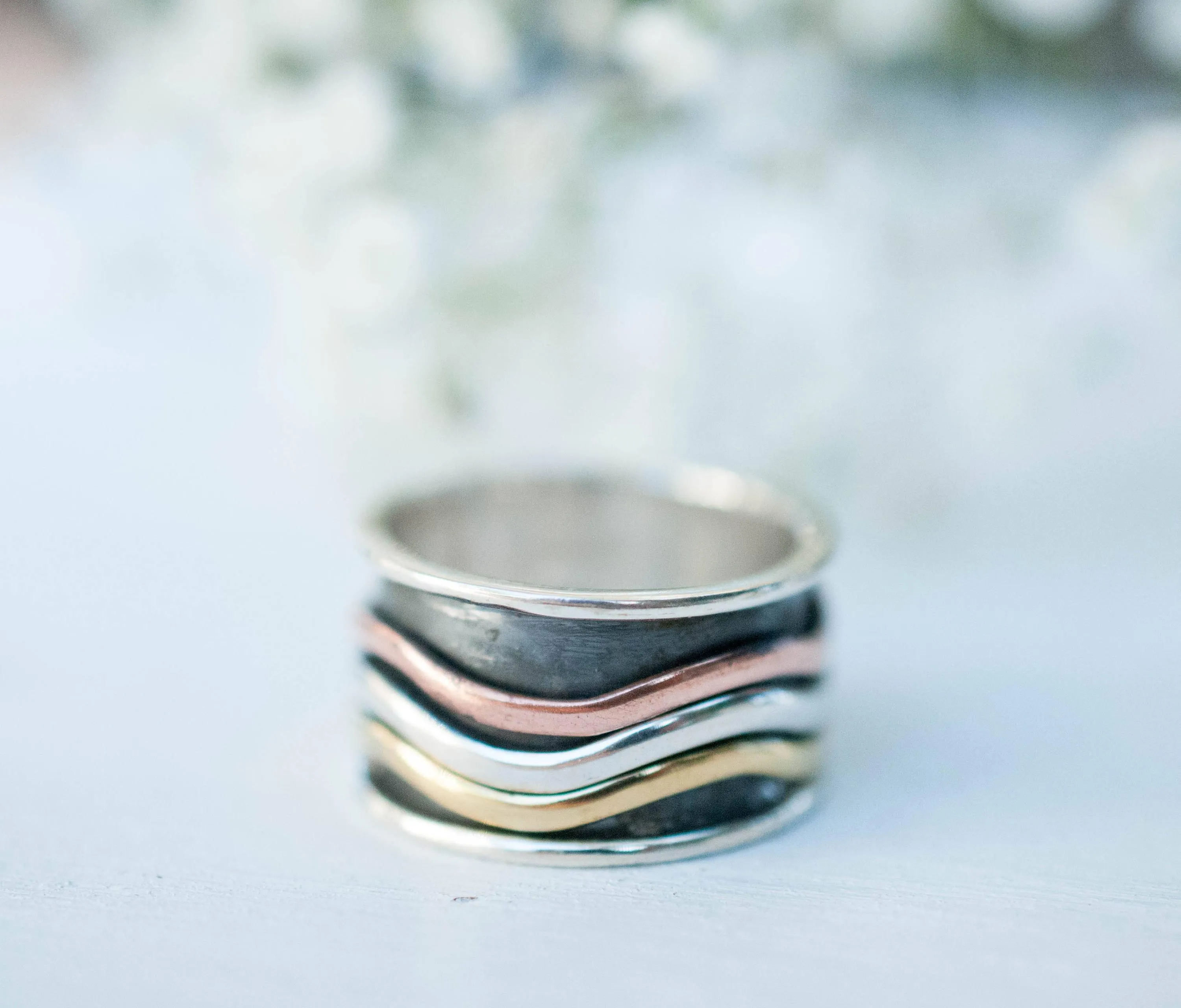 Sterling Silver Rings Spinner Ring~Sterling Silver 925 & Copper & Bronze~MS022