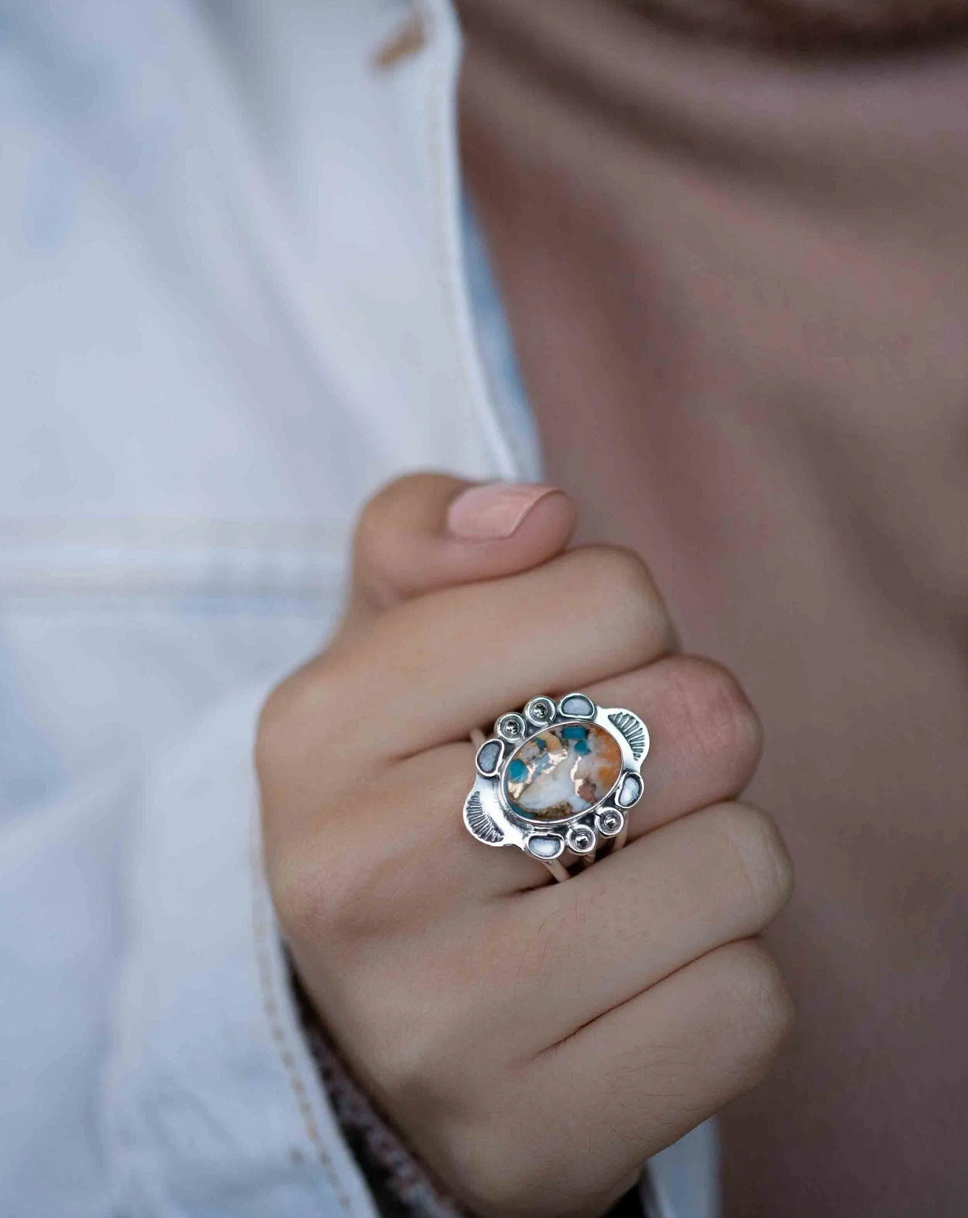 Sterling Silver Rings Spiny Oyster Ring~ Turquoise ~ Sterling Silver 925 ~ MR284