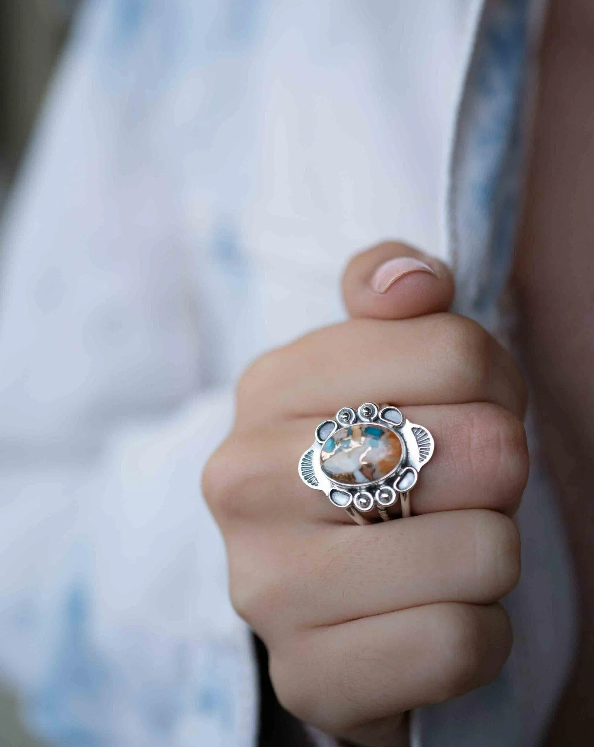Sterling Silver Rings Spiny Oyster Ring~ Turquoise ~ Sterling Silver 925 ~ MR284
