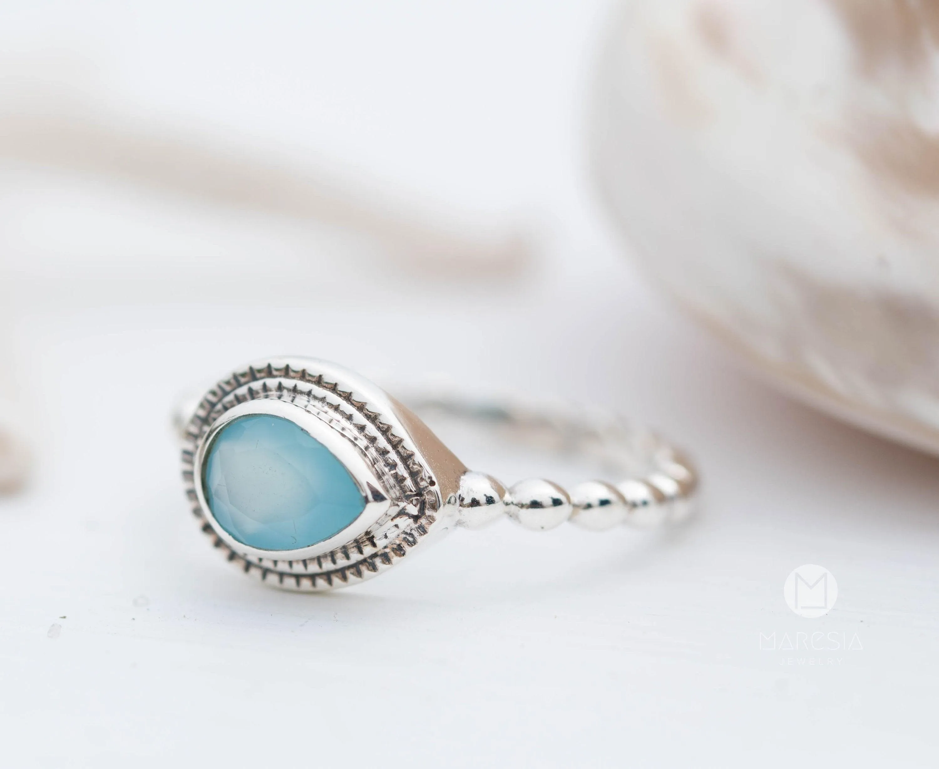 Sterling Silver Rings Tulum Aqua Chalcedony Ring ~ Sterling Silver 925 ~ MR253