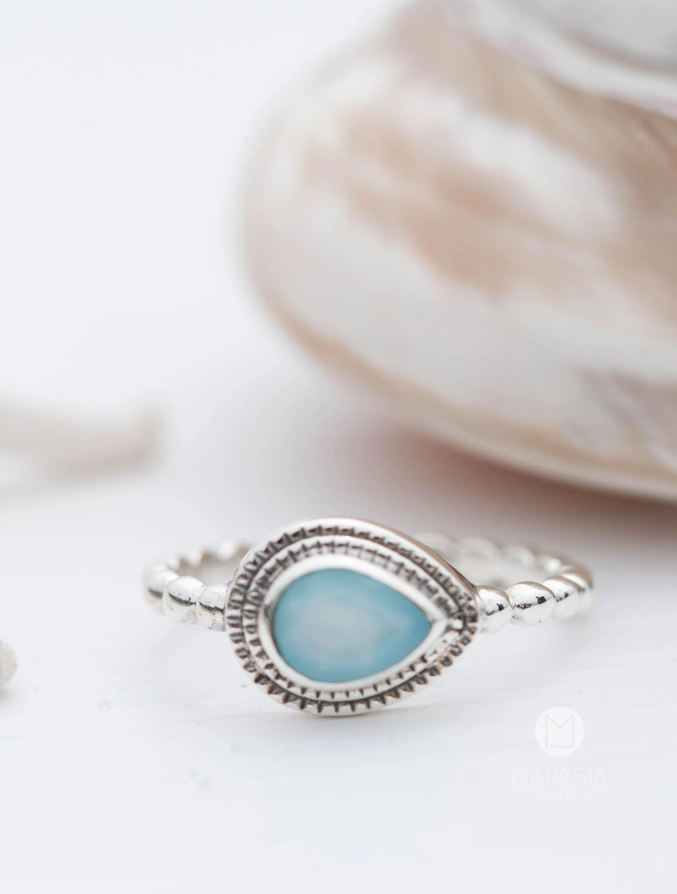 Sterling Silver Rings Tulum Aqua Chalcedony Ring ~ Sterling Silver 925 ~ MR253
