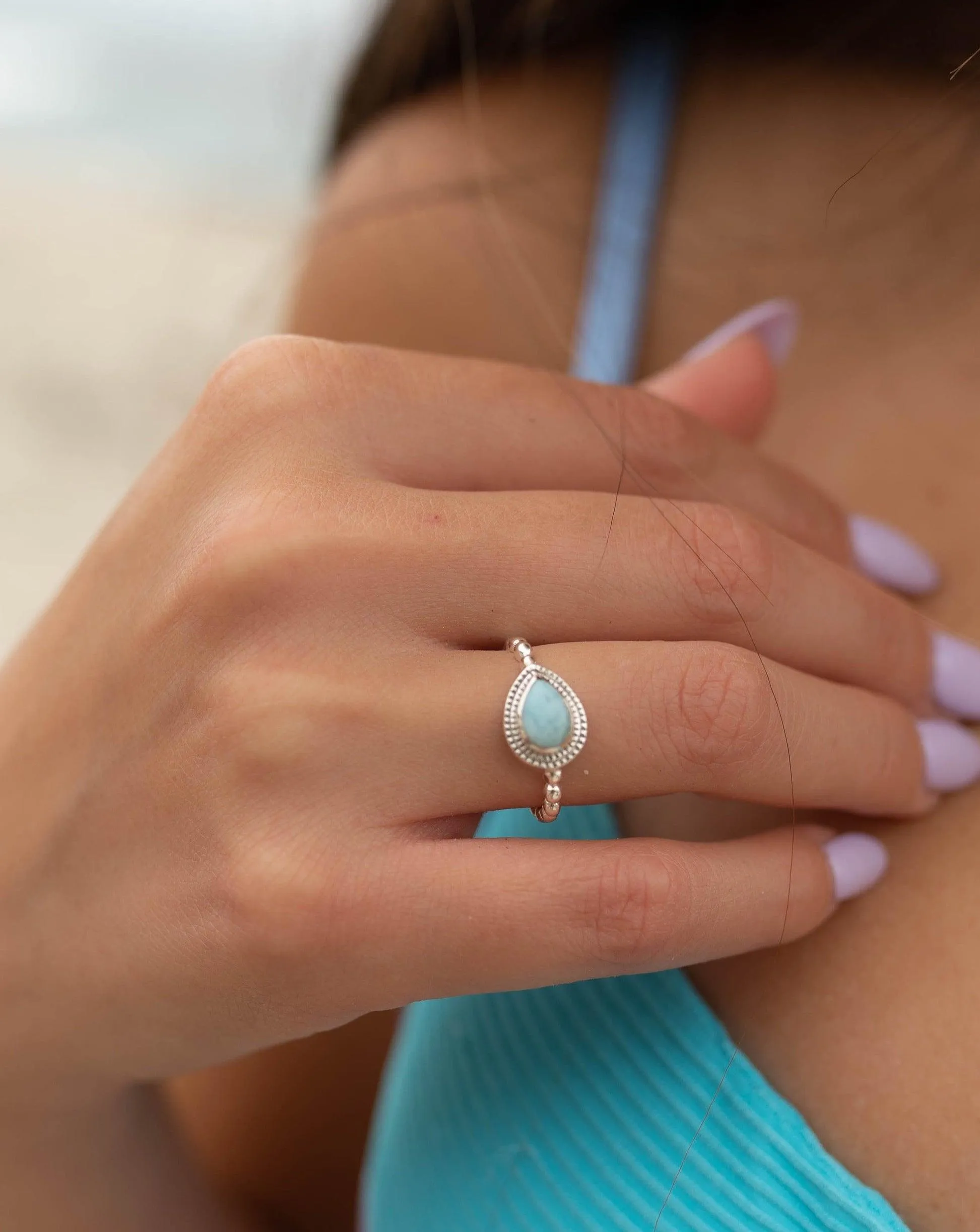 Sterling Silver Rings Tulum Larimar Ring ~Sterling Silver 925 ~MR256