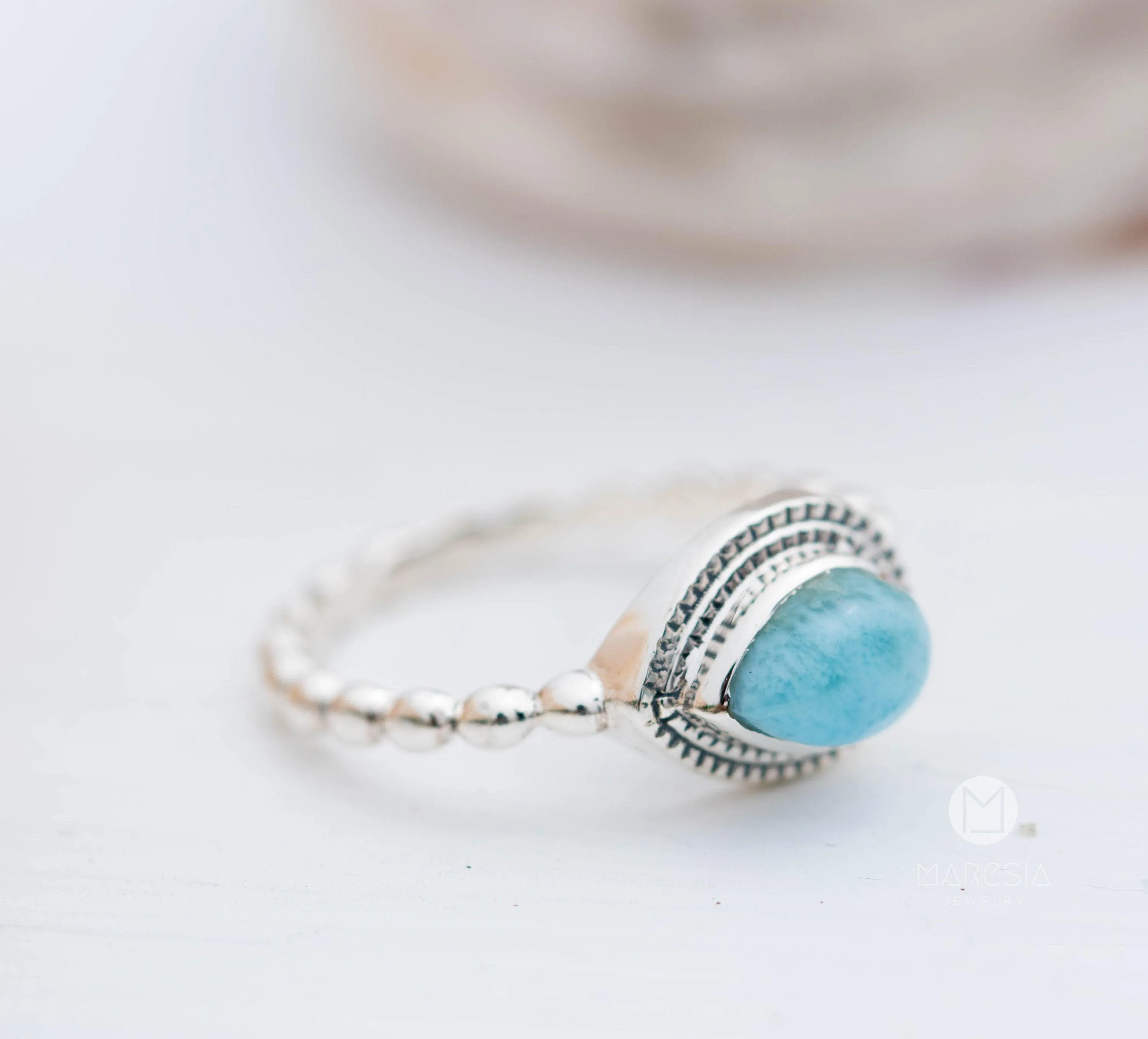 Sterling Silver Rings Tulum Larimar Ring ~Sterling Silver 925 ~MR256