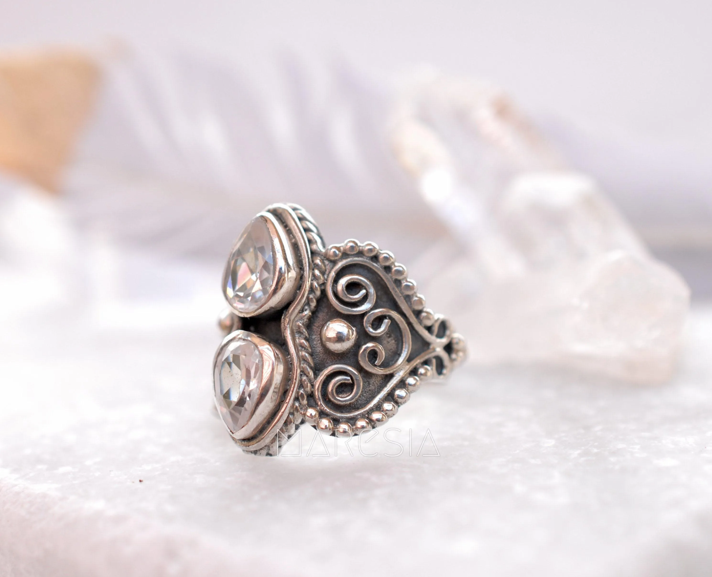Sterling Silver Rings White Topaz Ring ~ Sterling Silver 925 ~MR091