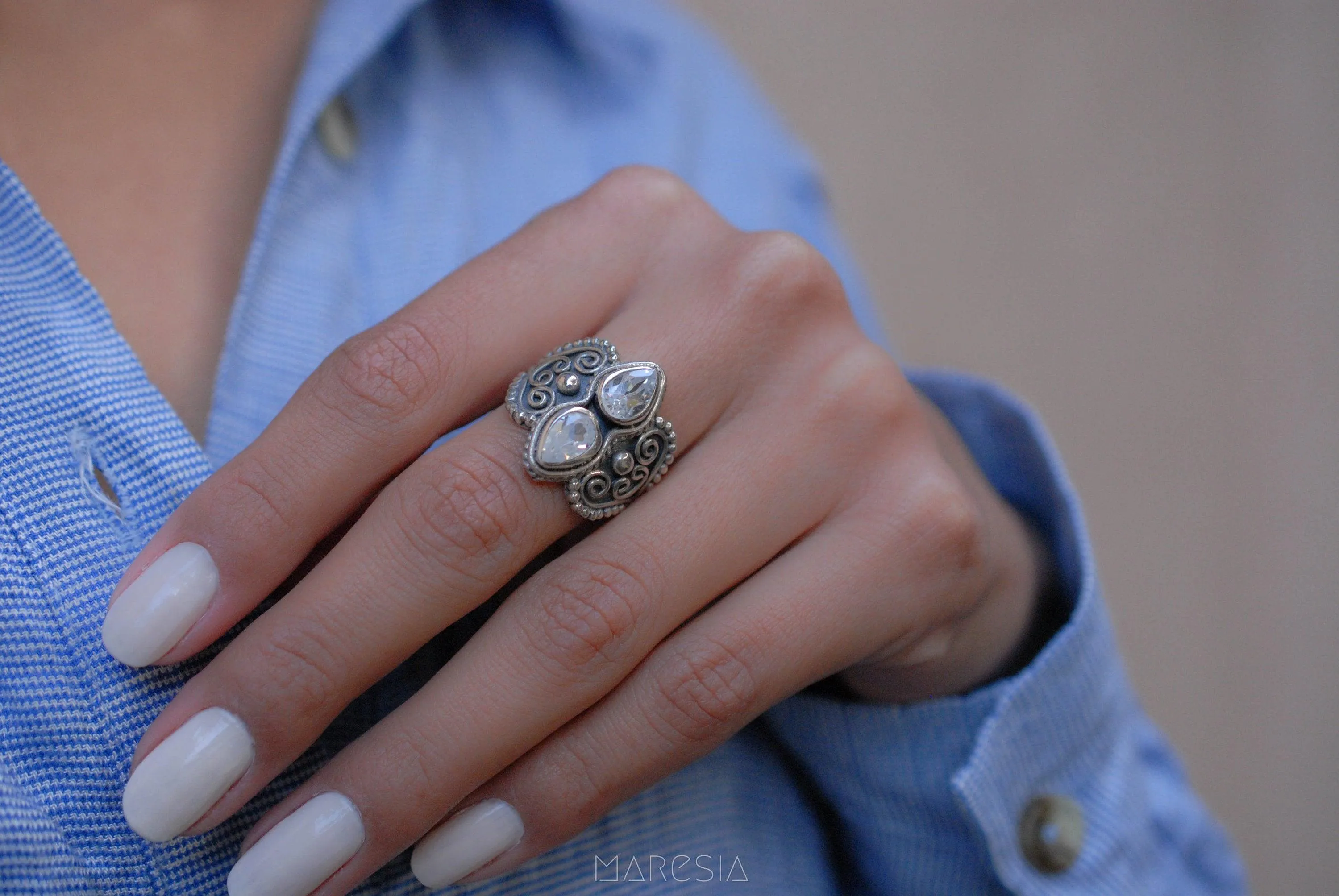 Sterling Silver Rings White Topaz Ring ~ Sterling Silver 925 ~MR091