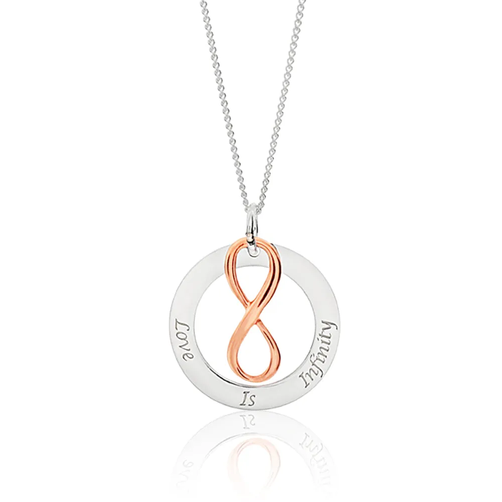Sterling Silver Rose Gold Plated Love Is Infinity Pendant With 40   5cm Chain Sterling Silver	Jewelry
