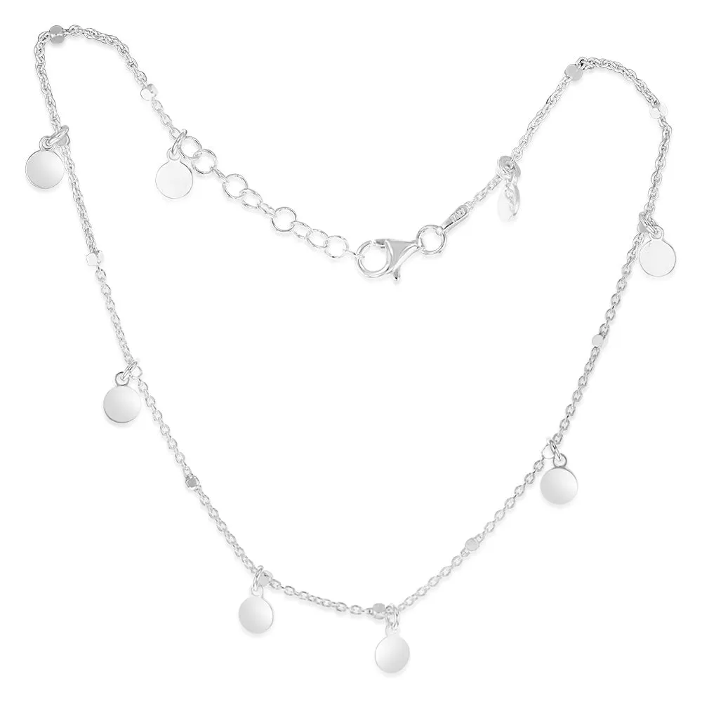 Sterling Silver Round Charm 27cm Anklet Sterling Silver	Jewelry