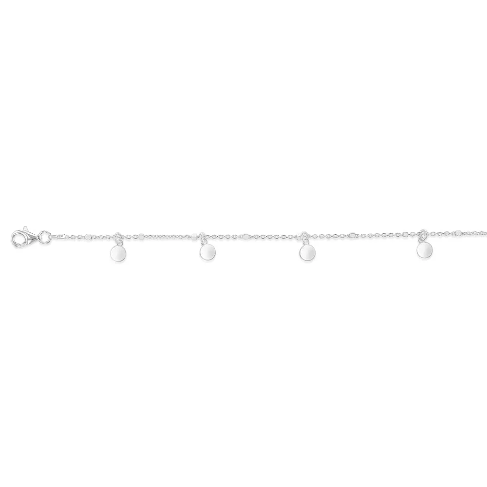Sterling Silver Round Charm 27cm Anklet Sterling Silver	Jewelry