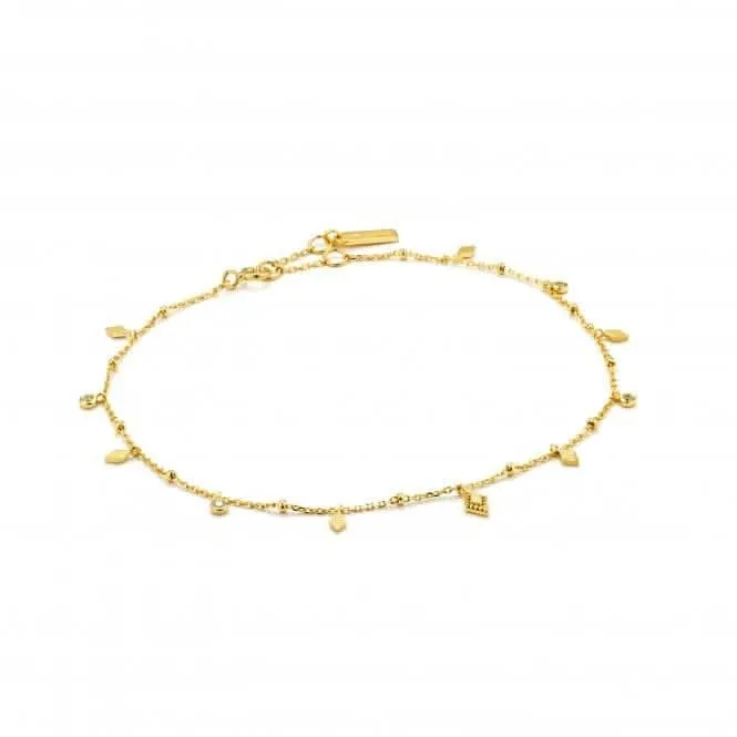 Sterling Silver Shiny Gold Plated Bohemia Anklet F016-01G Ania Haie Jewellery
