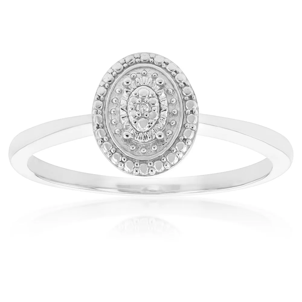 Sterling Silver With Diamond Oval Shape Ring Sterling Silver	Jewelry