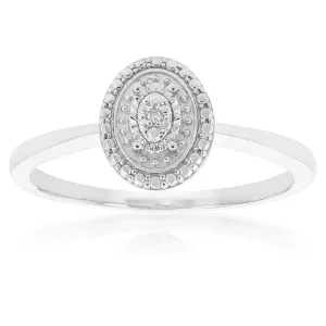 Sterling Silver With Diamond Oval Shape Ring Sterling Silver	Jewelry