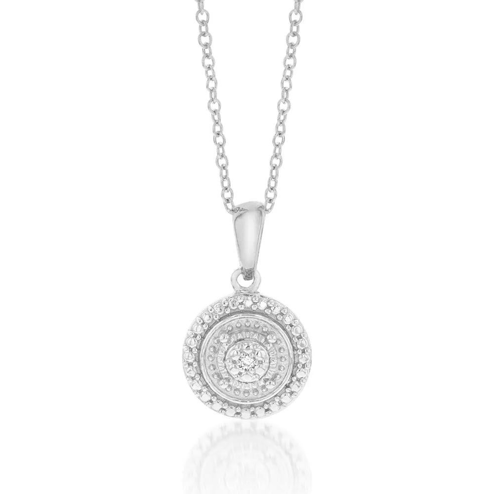 Sterling Silver With Diamond Round Shape Pendant Sterling Silver	Jewelry
