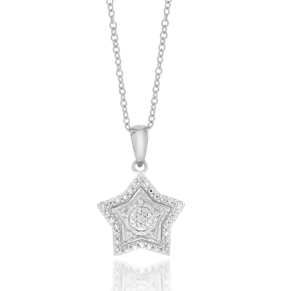 Sterling Silver With Diamond Star Shape Pendant On 45cm Chain Sterling Silver	Jewelry