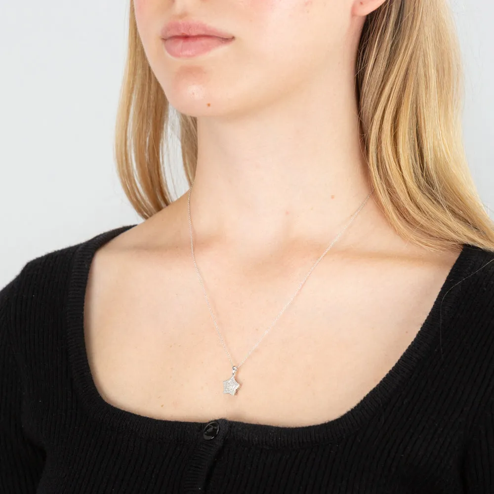 Sterling Silver With Diamond Star Shape Pendant On 45cm Chain Sterling Silver	Jewelry