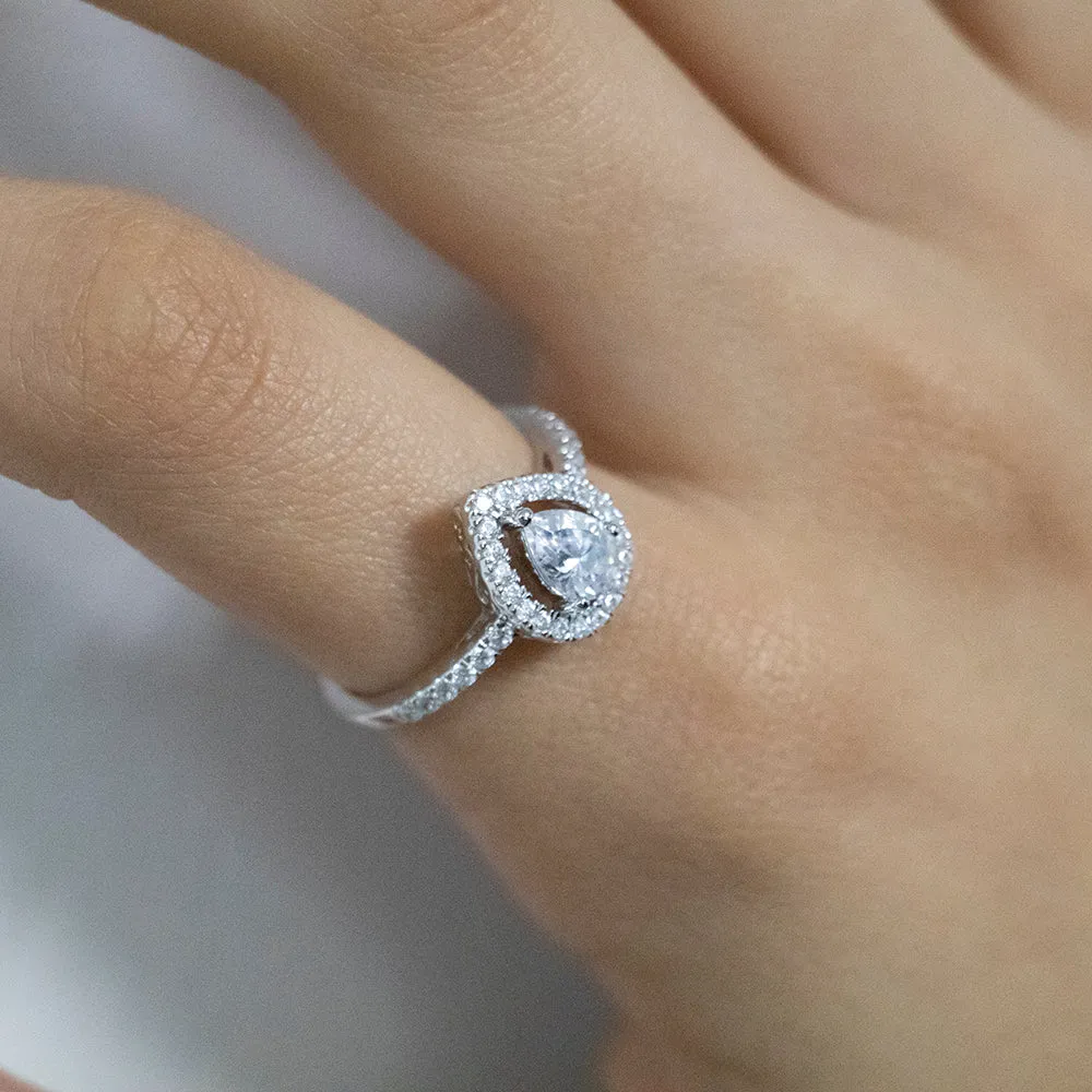 Sterling Silver Zirconia Pear Halo Ring *Resize 1-2 Sizes Up* Sterling Silver	Jewelry