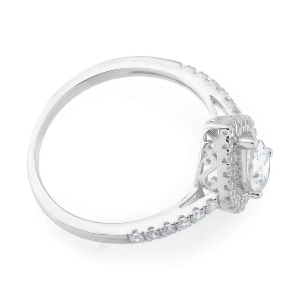 Sterling Silver Zirconia Pear Halo Ring *Resize 1-2 Sizes Up* Sterling Silver	Jewelry